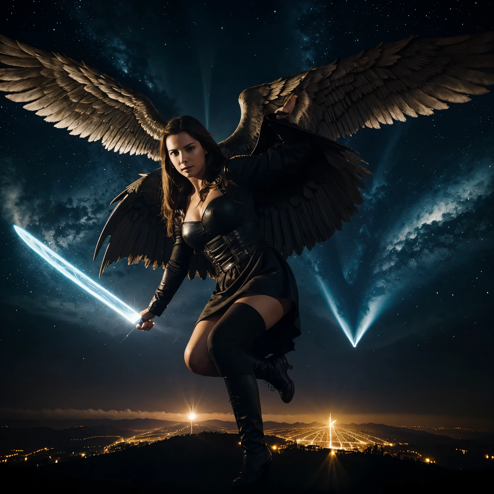 Batalla epica de angeles luminosos en un mundo oscuro 