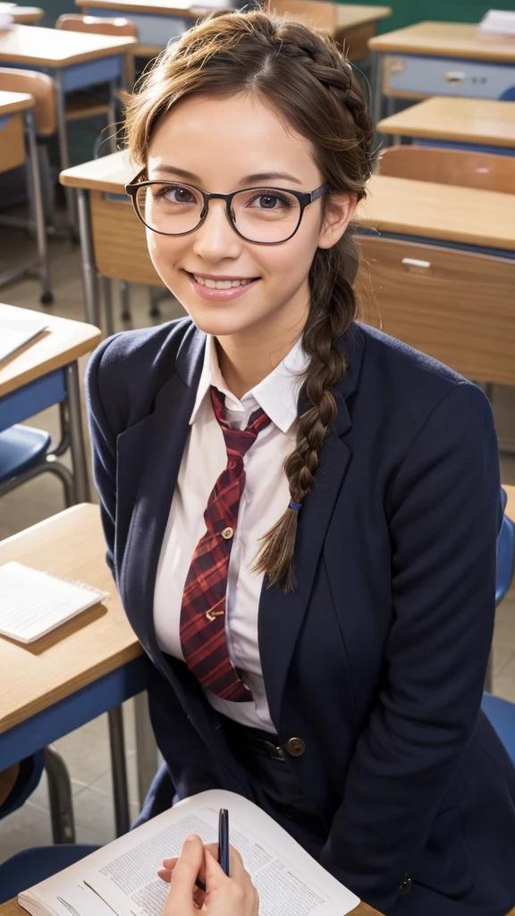 38,Small breasts,female teacher,Braid,tall,Glasses,clear,classroom,Confession,smile,sober