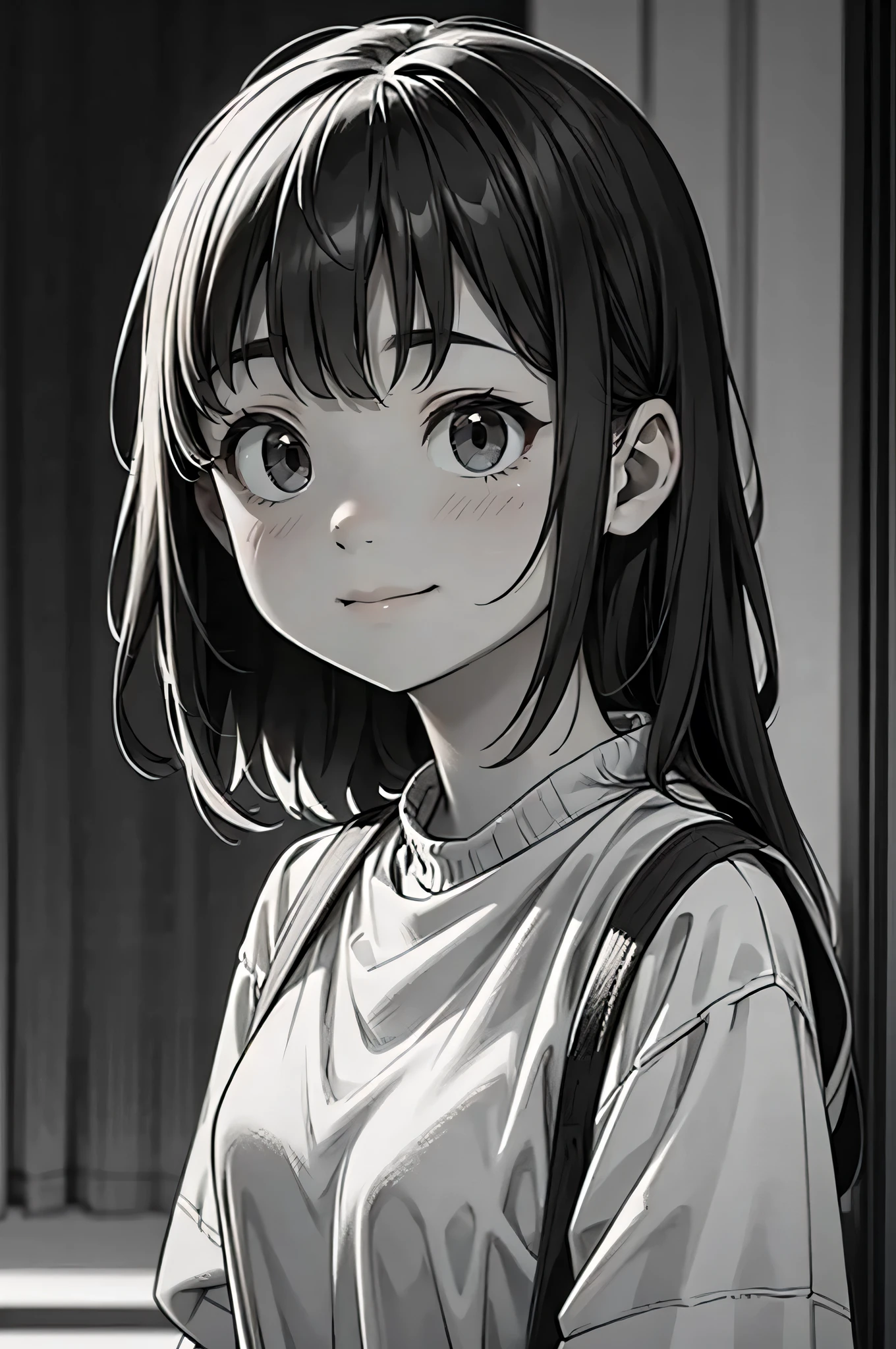 NauSKaaValOfWi, Monochrome, grayscale, More information 1 girl, View Viewer, Sad Smile, Upper Body,