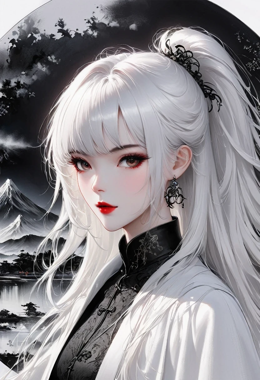 (Lots of white space:1.5),(Lots of white space around:1.6), White background, simple, Minimalism, abstract,Freehand,Aesthetic,black and white,Ink Painting,antiquity,a mountain,A person far away,An abstract art illustration, author:Li Song, Arte no estilo de guweiz, arte shin jinyoung, Obra-prima de guweiz, Ross chart 1. 0, Beautiful digital illustrations, Inspired by non-WLOP, simpledigital art, jingna zhang, guweiz, Stunning digital illustrations