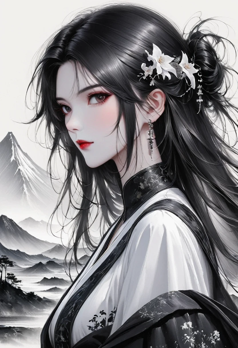 (Lots of white space:1.5)，(Lots of white space around:1.6), White background, simple, Minimalism, abstract,Freehand，Aesthetic，black and white，Ink Painting，antiquity，a mountain，A person far away，An abstract art illustration, author：Li Song, Arte no estilo de guweiz, arte shin jinyoung, Obra-prima de guweiz, Ross chart 1. 0, Beautiful digital illustrations, Inspired by non-WLOP, simpledigital art, jingna zhang, guweiz, Stunning digital illustrations
