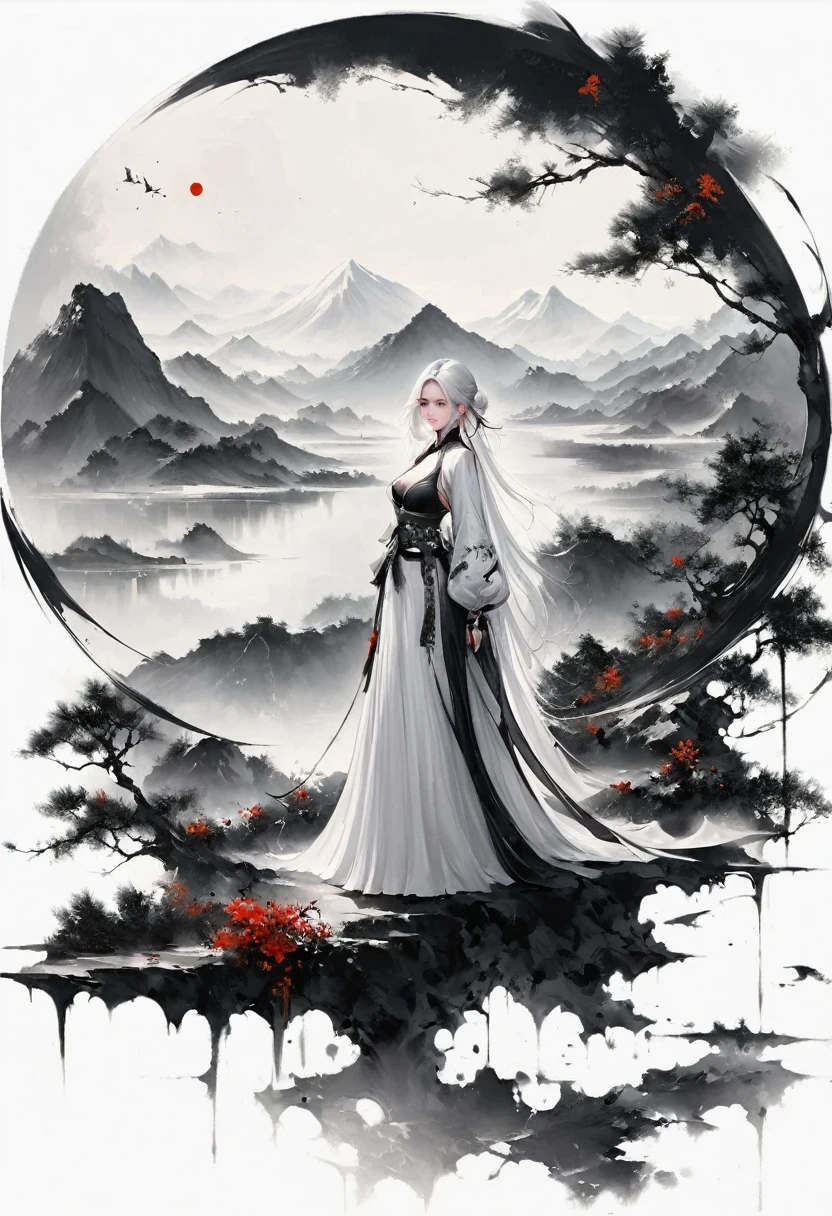 (Lots of white space:1.5),(Lots of white space around:1.6), White background, simple, Minimalism, abstract,Freehand,Aesthetic,black and white,Ink Painting,antiquity,a mountain,A person far away,An abstract art illustration, author:Li Song, Arte no estilo de guweiz, arte shin jinyoung, Obra-prima de guweiz, Ross chart 1. 0, Beautiful digital illustrations, Inspired by non-WLOP, simpledigital art, jingna zhang, guweiz, Stunning digital illustrations