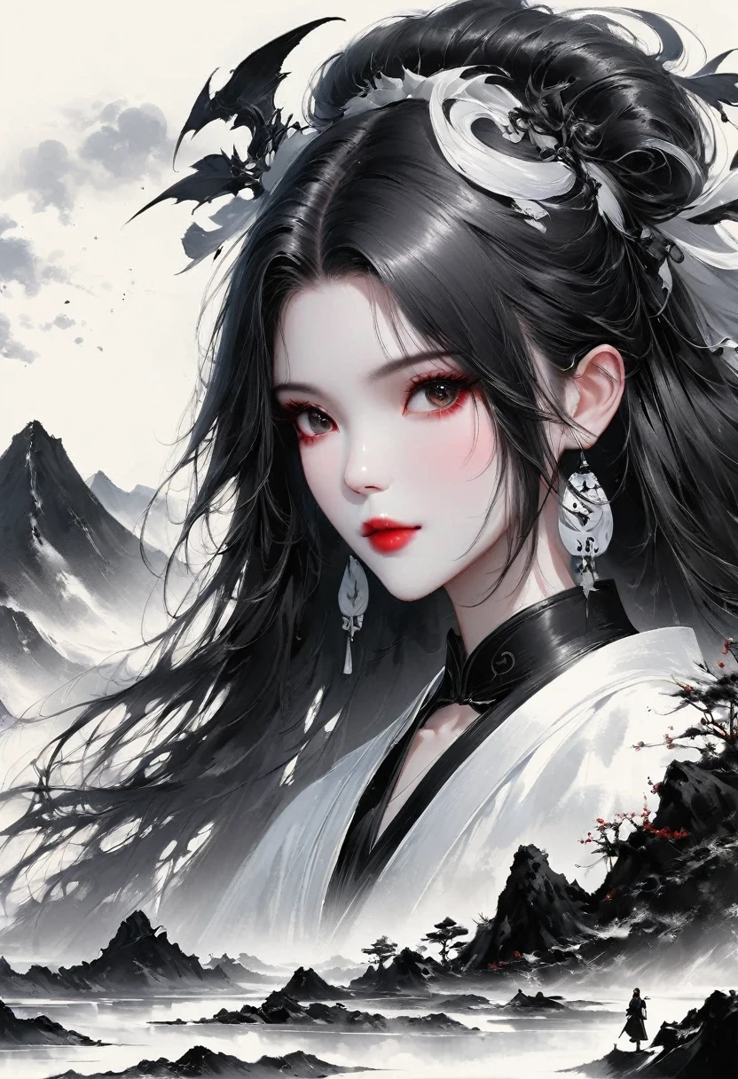 (Lots of white space:1.5)，(Lots of white space around:1.6), White background, simple, Minimalism, abstract,Freehand，Aesthetic，black and white，Ink Painting，antiquity，a mountain，A person far away，An abstract art illustration, author：Li Song, Arte no estilo de guweiz, arte shin jinyoung, Obra-prima de guweiz, Ross chart 1. 0, Beautiful digital illustrations, Inspired by non-WLOP, simpledigital art, jingna zhang, guweiz, Stunning digital illustrations