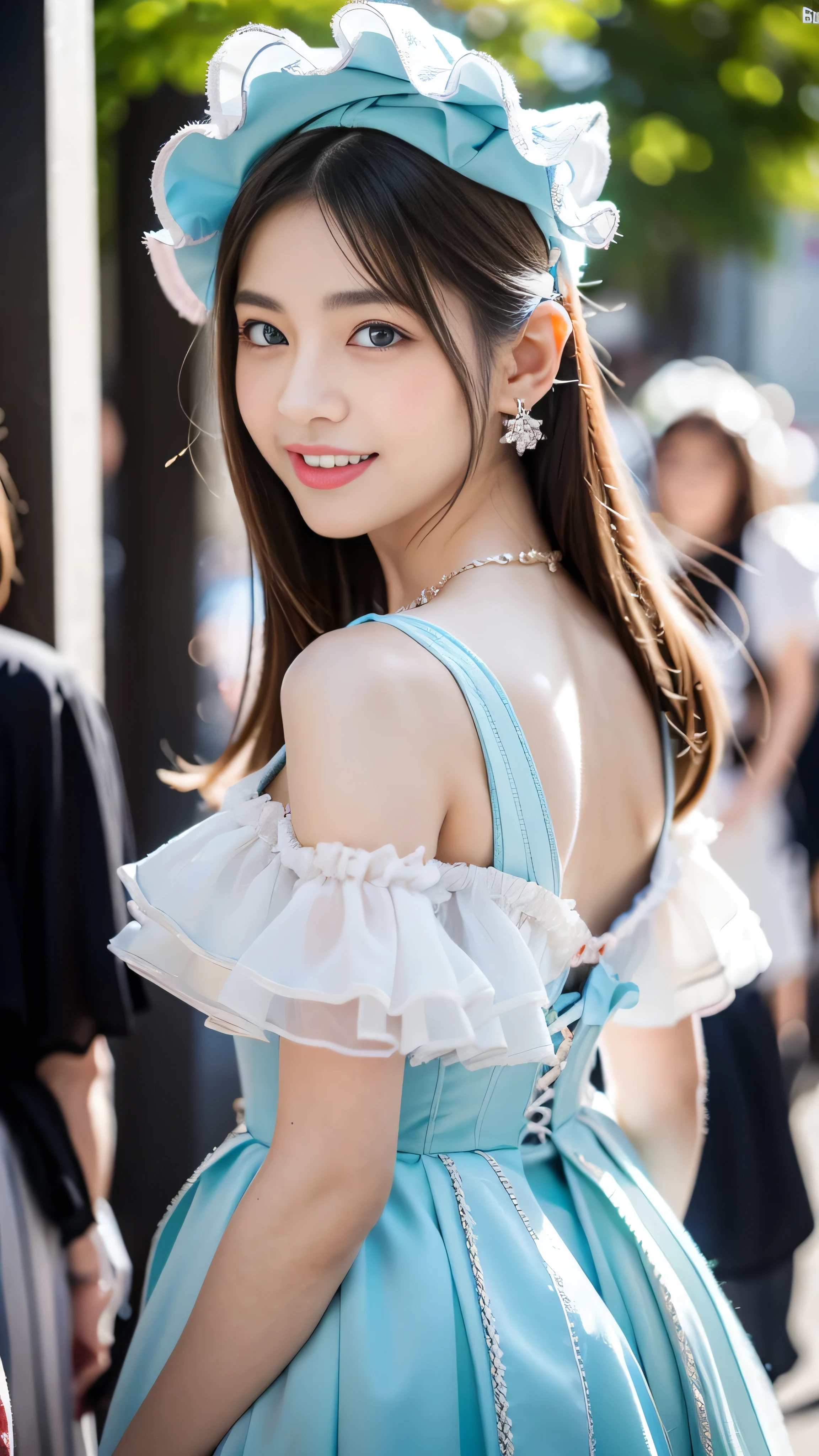 (32k,Very high resolution, Attention to detail, Very accurate, Tabletop、Girl 1:1.5),RAW Photos & Realistic atmosphere,Beautiful dark blue eyes,Mouth details,Glossy lips,Fine eyebrows,With soft white skin that shines in every detail、Detailed eyes、Very beautiful eyes with blue pupils,Detailed lips、Very beautiful face,Very well-formed face、A vivid face,Beautiful, shining lips,Beautiful Eyebrows,Infinite Reality,Best Design,(Insanely cute Japanese 15-year-old beautiful girl in Lolita fashion,Beautiful thighs,Ideal legs,Beautifully shaped breasts,Very cute beautiful girl,Girl:1.4),The best natural makeup,Japanese Ido,Korean Idol,Young sensual idol,Watery eyes,Shining beautiful eyes,Beautiful ass,Beautiful feet,,Camel foot,:1.2),超A high resolution、Attention to detail: Masterpiece face,Natural and realistic faces,Backlight,Her pure eyes are so cute,Reality Live Action,(Earrings that go well with Lolita fashion,,necklace,hair ornaments,Headdress,Lolita hat:1.5),shiny nail art,Blonde medium permed hair:1.4),(Beautifully embroidered Lolita fashion。High definition and detailed design。,Beautiful lolita in high quality,mini skirt,Showing off full-body fashion:1.6),look back,On the streets of Harajuku,A kind smile