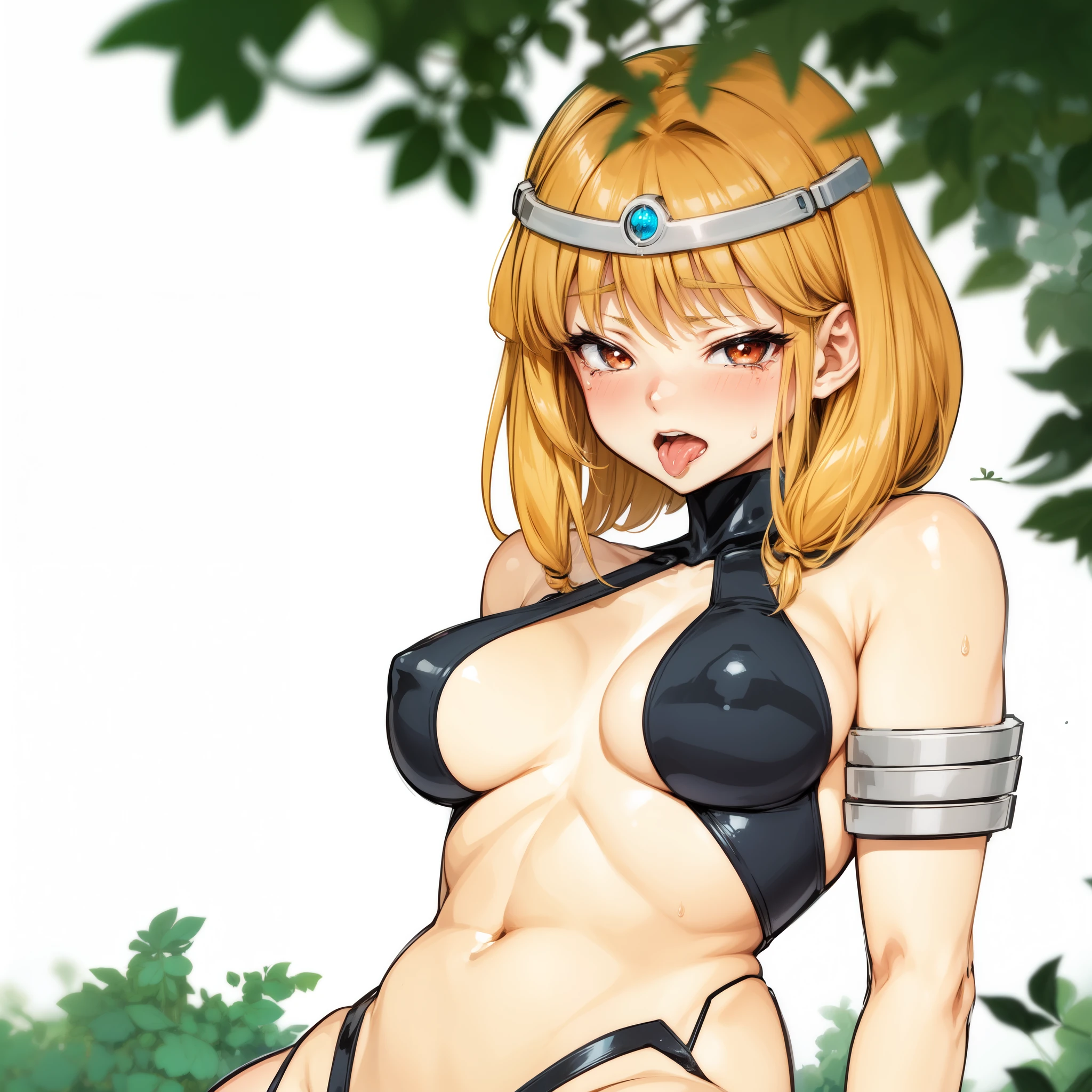 Female Combatant、Blonde Japan girl、Close-up of a girl in a black bikini、Black shiny bikini、Black boots、Saiyan Girl, wonderful, Nano Girl, Female body type, Inspired by Hiromu Arakawa, Anime Manga Robot!! Anime Girls, Fubuki, Full Body Suit, by Hiromu Arakawa、wonderful, silk, Beautiful and attractive anime , Anime Girls of the future, tears,Drooling,Pee,Sweat,Tongue out,incontinence,Peeing、Estrus、Eyes wide open,Estrus,Blushing,Nipples are erect,Face is hot、Lust、incontinence、Armpit Hair、pubic hair