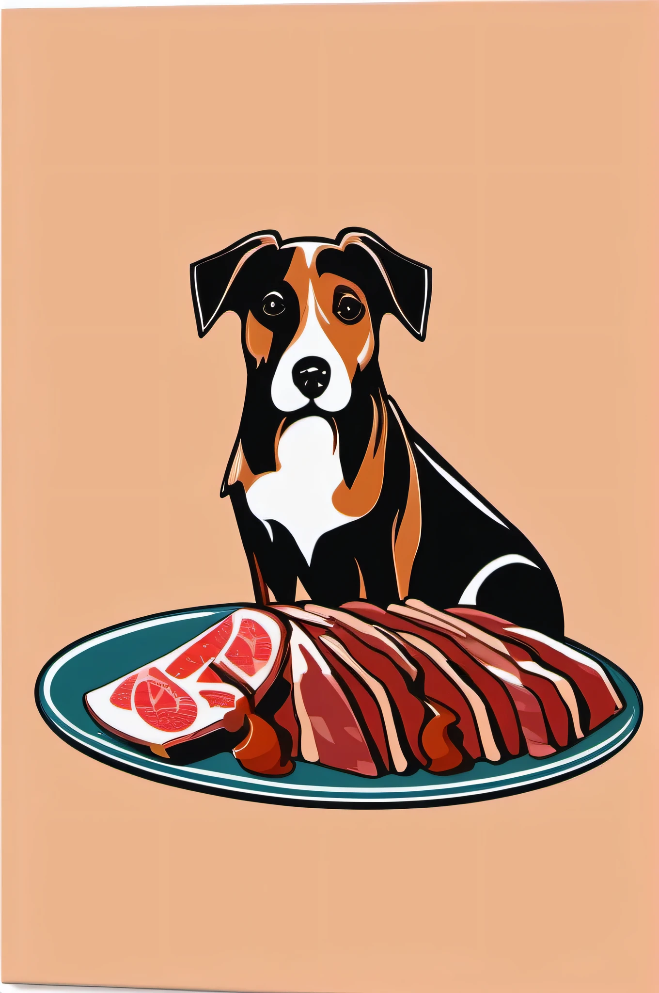 Dog with meat in mouth、Tracy Grimwood Style - etsy, It&#39;s a cute quirky design though、Picture-book style、Masterpiece、