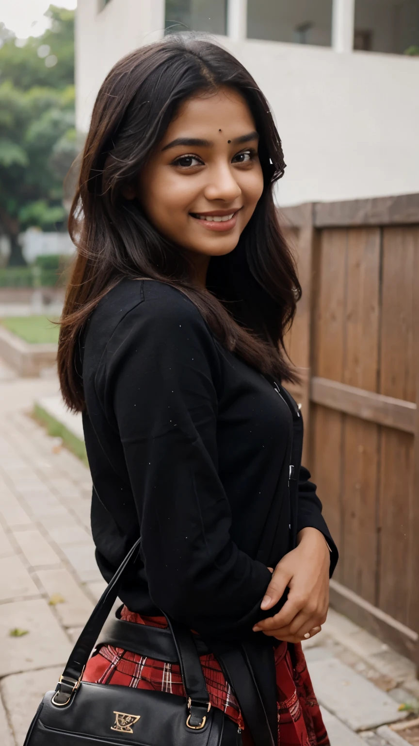 A beautiful Indian girl cute smile wearing black and outing 