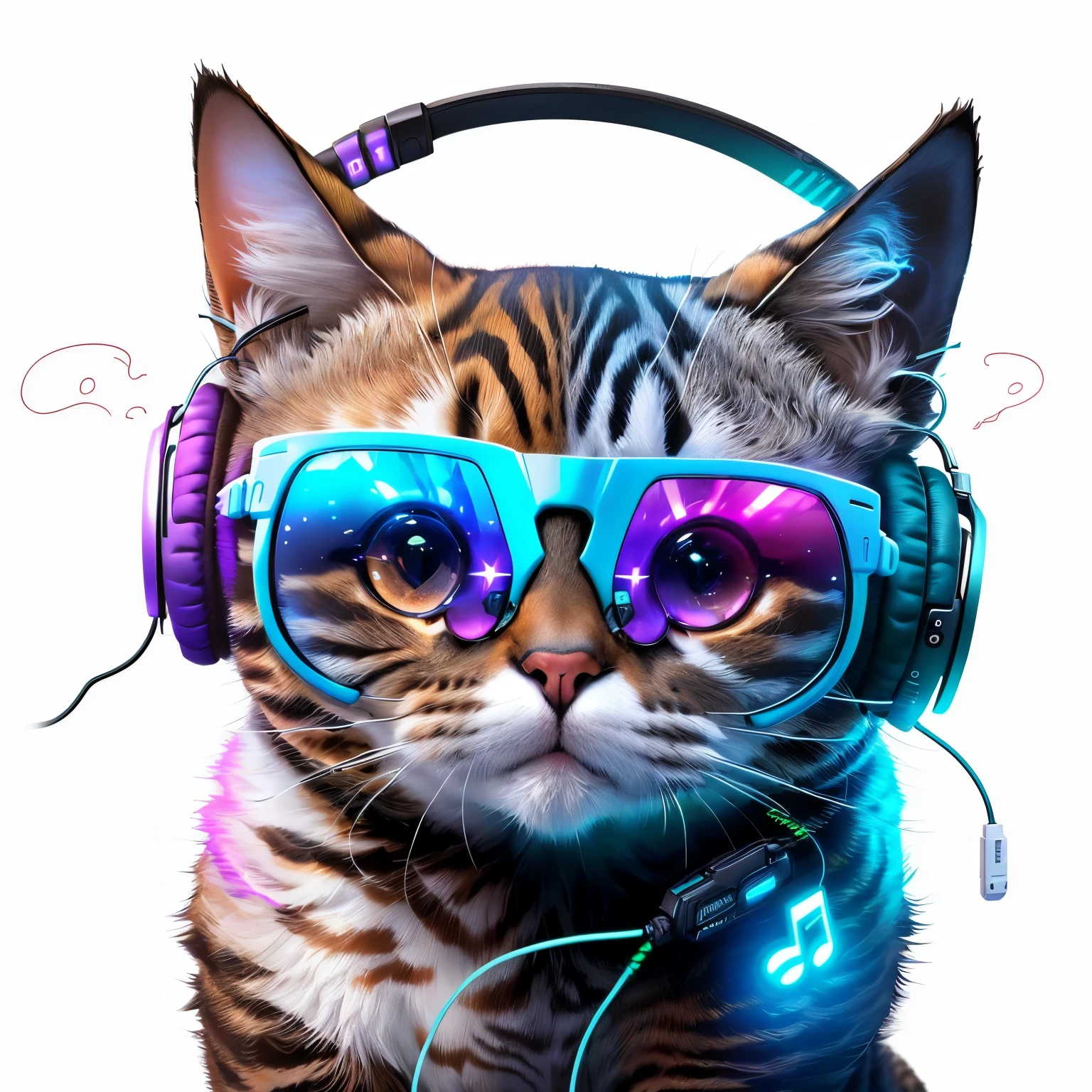 Cat with top glasses , olho de gato, a close up of a gato wearing headphones and sunglasses, cyberpunk gato, obras de arte de alta qualidade, parecendo muito legal e estiloso, space gato, gatoss, !!! gato!!!, synthetic wave art style ]!!, wearing gato ear headphones, awesome gato, !!!! gato!!!!, ( ( ( synthetic wave ) ) ), vibrating with music, gato from the void, cybergato, muito neon