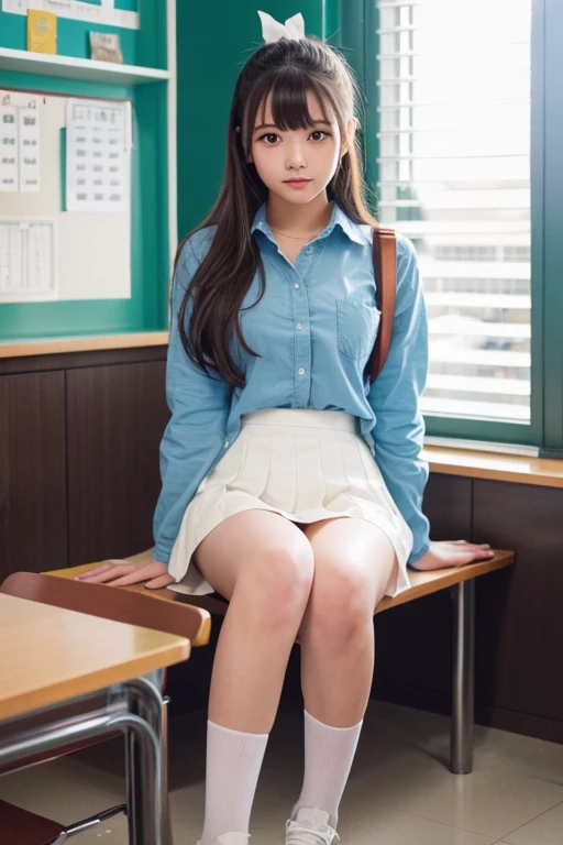beautiful girl、high school girl、mini skirt、See-through、sit