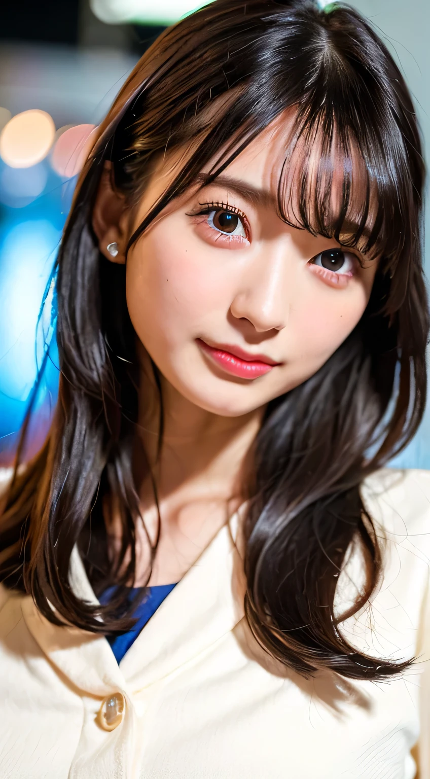 One girl,(school uniform,Japan,Medium Hair Black Hair, ),(RAWphotograph, highest quality), (Realistic, photo-Realistic:1.4), masterpiece, Very delicate and beautiful,, photograph, Very detailed, Kodak Portrait 400,Film Grain,2k wallpaper, wonderful, In detail, Very detailed CG unity 8k wallpaper, Super detailed, High resolution, Soft Light, Beautiful detailed girl, Very detailed eyes and face, Beautifully detailed nose, Beautiful fine details,Cinema Lighting,City lights at night,street,Massage Poster