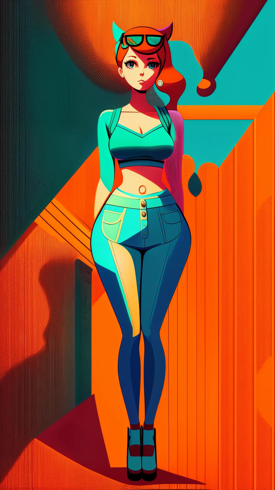 Sonia from pokemon, in a dynamic pose, turquois camisole, tight jeans, large breasts, long legs, cleavage, milf, sexy body, navel, designed by Gucci::3, tumblr, inspired by Yanjun Cheng style, digital art, meme lofi internet girl, trend in dezeen, catalog photo, 3 d render beeple, rhads and lois van baarle, cartoon style illustration, bright pastel colors, a beautiful art illustration, --ar 2:3 --q 2