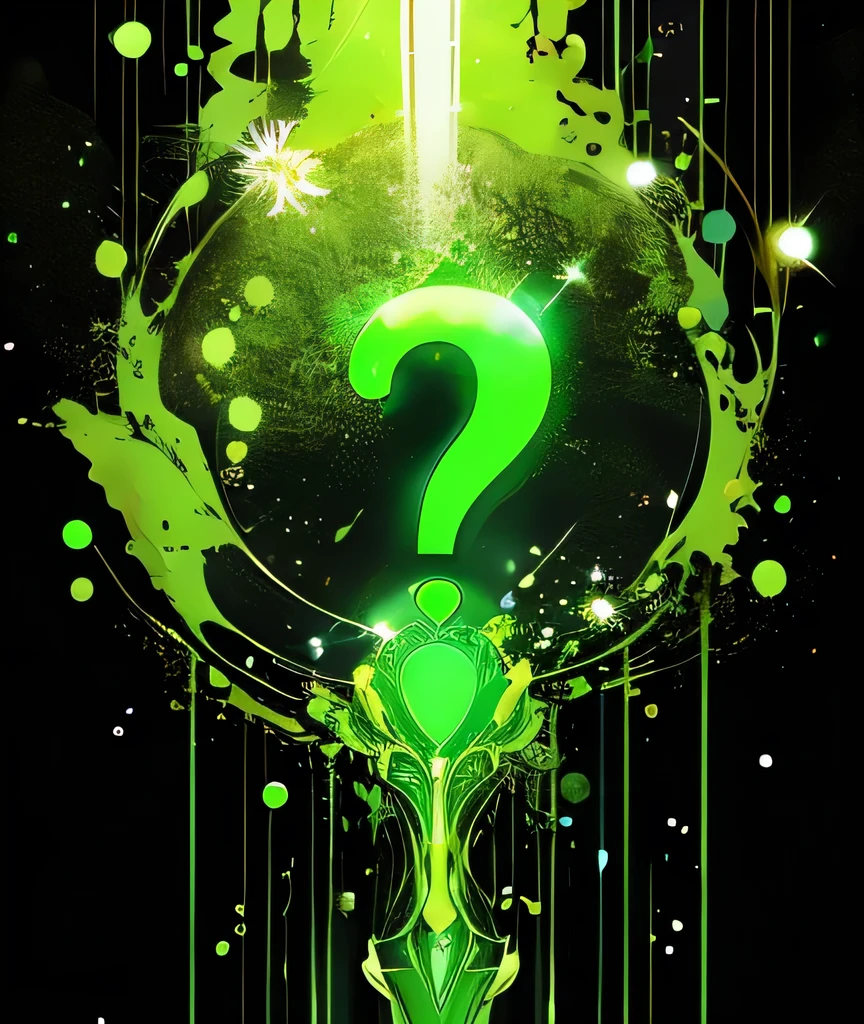 a glowing green question mark, void background,