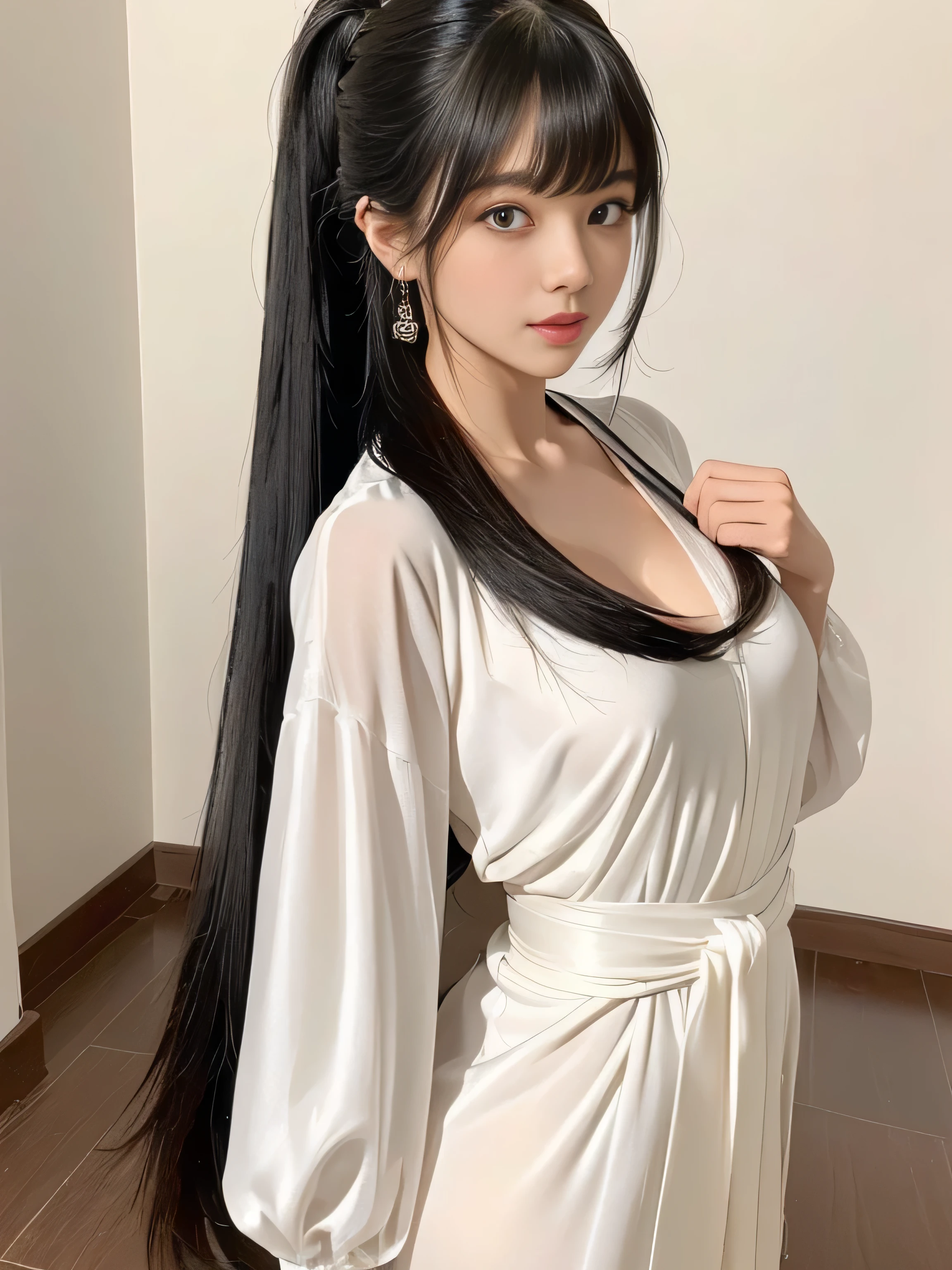 ((best qualityer, 8K, work of art: 1.3)), 1 girl, pretty, Longhaire, estilo selfie