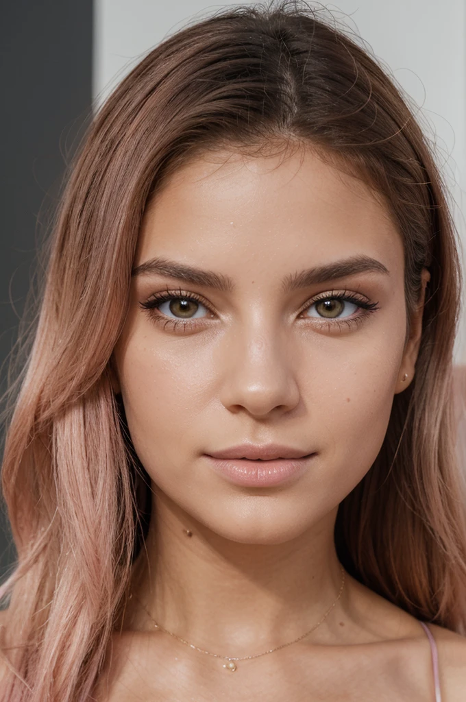 Generates realistic faces of a 19 year old Latina e-girl with pink hair. Elle a des cheveux roses vifs, mid length and a little wavy at the end, peut-être avec une frange ou des mèches encadrant son visage. Son visage est jeune et expressif,and eyes a little drawn, avec une peau type bronzage européen et un maquillage caractéristique des e-girls, incluant un eyeliner audacieux, pastel eyeshadows and a pronounced blush. She wears a plumping gloss that completes her look. Ses accessoires incluent des bijoux tendance, un septum nasal. L'arrière-plan peut être décoré avec des éléments typiques des e-girls, tels que des lumières LED ou des posters. La lumière douce et colorée ajoute une atmosphère vibrante et jeune à la scène. Chaque visage est d'une qualité photographique réaliste, capturing every detail precisely.