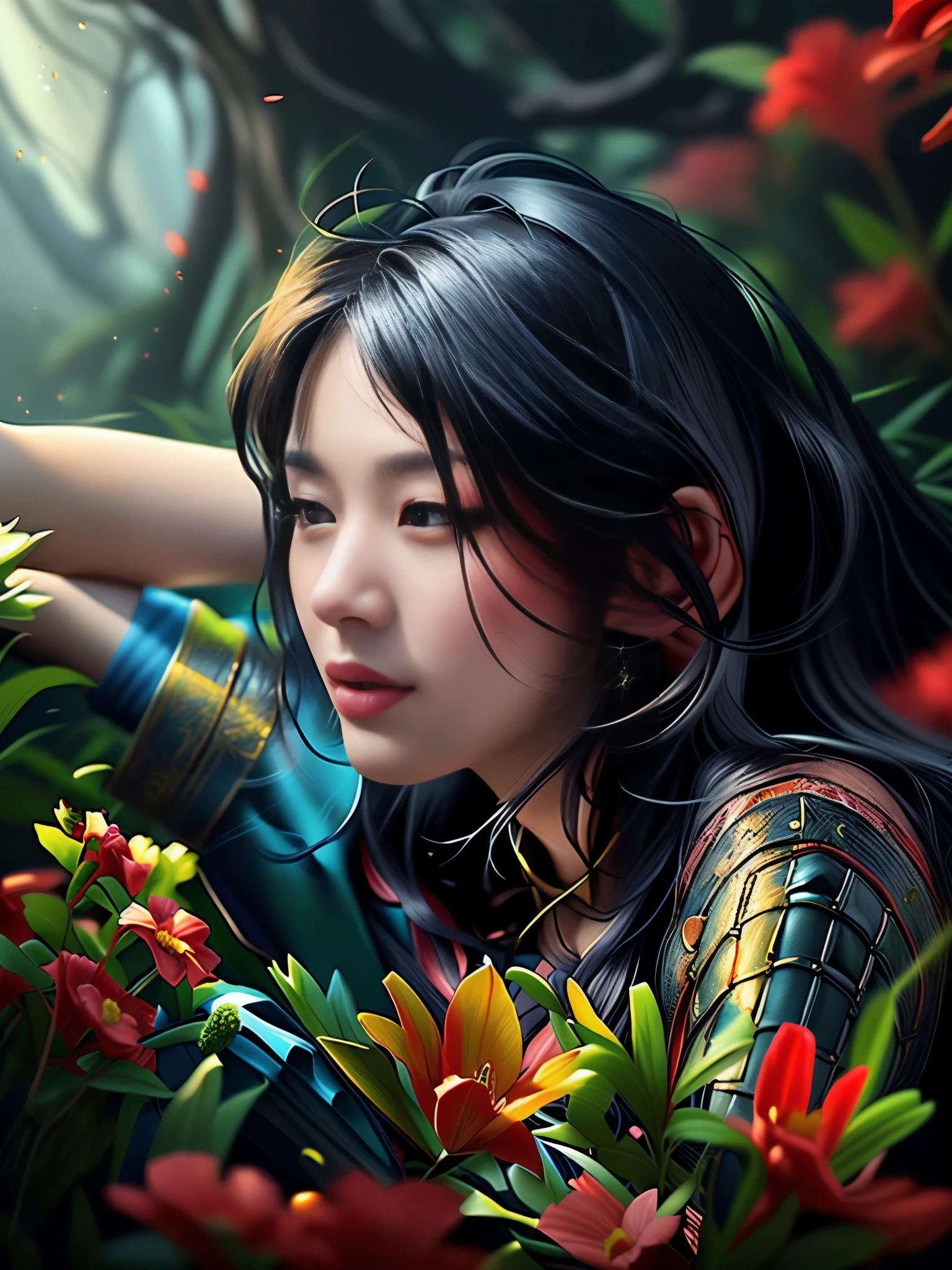 There was a woman sitting on the grass,There are flowers around, author:Yang Jie, author:Li Song, Artwork in the style of Guweiz, author:Chen Lin, by Zeng Jing, inspired by Fenghua Zhong, Beautiful character painting, author:Fan Qi, beautiful Fantasy Art Portrait, Fantasy Art Portrait, Beautiful digital artwork, Fantasy art style, Fantasy Portrait