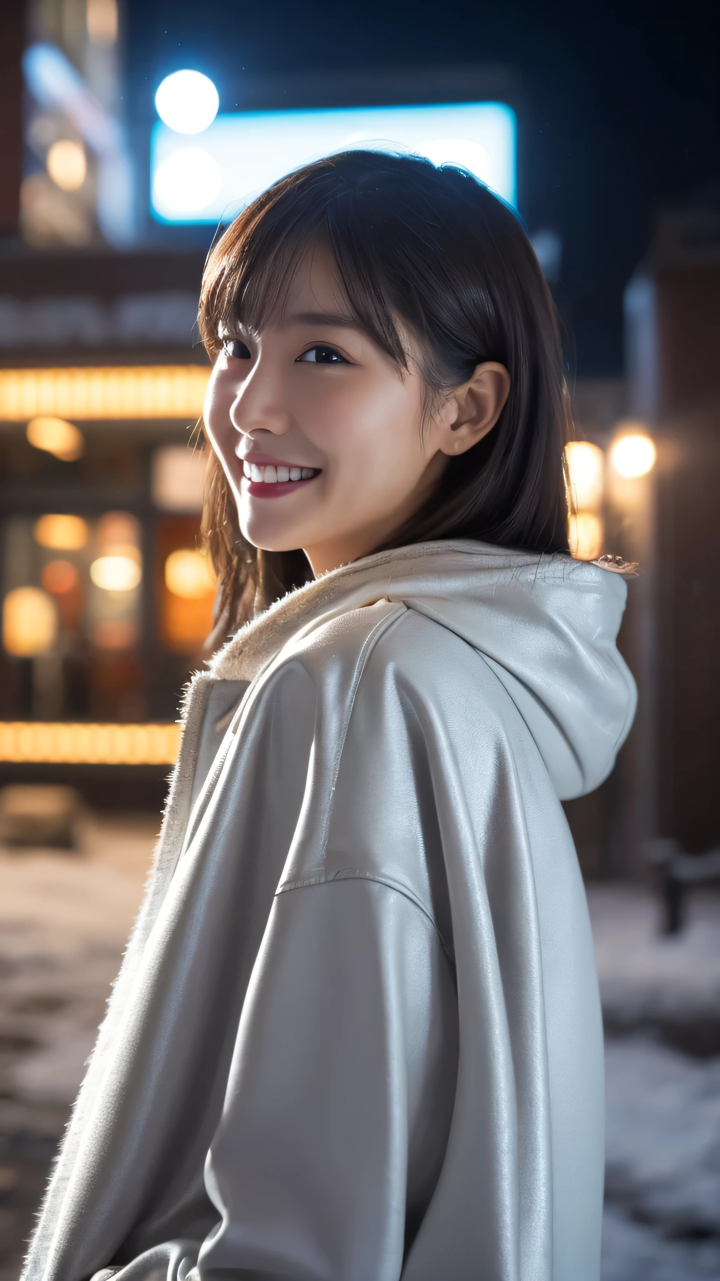 One Girl, (Wear a platinum coat:1.2), (RAW Photos, highest quality), (Realistic, Photorealistic:1.4), Tabletop, Very delicate and beautiful, Very detailed, 2k wallpaper, wonderful, In detail, Very detailed CG Unity 8k wallpaper, Very detailedな, High resolution, Soft Light, Beautiful detailed girl, Very detailedな目と顔, Beautifully detailed nose, Beautiful fine details, Cinema Lighting, Illuminations that light up the city on a snowy night, Snow Scene, It's snowing, Snow in the hair, Perfect Anatomy, Slender body, Was nervous,
Straight semi-long hair, bangs, View your viewers, smile