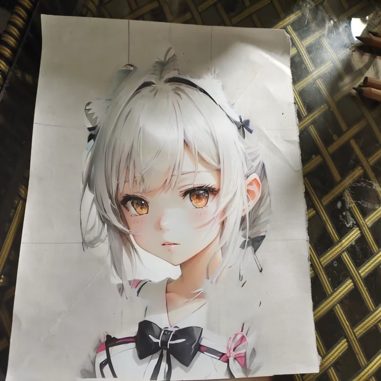Draw a girl with a bow and cat ears, an Anime Drawing, , Anime Sketch, Anime Drawing, girl, Anime style, Anime cute art style, 扁平Anime style阴影, I will deny this, Anime style, Line Drawing!!, anime shading), anime style portrait, Portrait of an anime girl