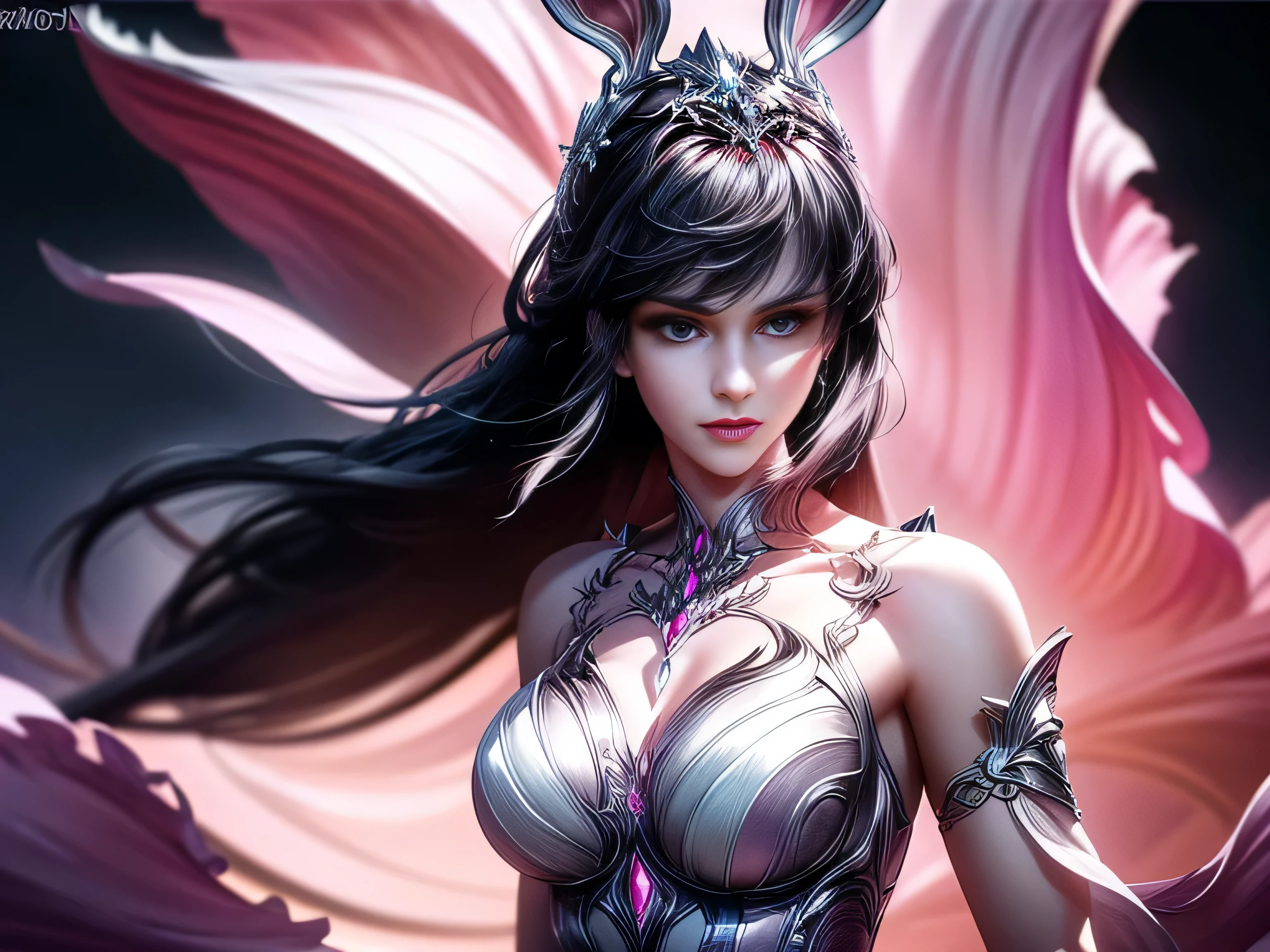 (Best Quality, 8K, Masterpiece, HDR, Soft Lighting, Picture Perfect, Realistic, Vivid), Bunny Girl (1.0), Bunny Girl with Pink Hair and Sexy Skimpy Clothes, pink bodysuit with glitter texture, Beautiful anime fantasy, Very beautiful and cute bunny girl, rain of pink flower petals, background blur, anime fantasy, work in Gouves style, realistic: 1.37, top view, lying in pink flowers, horizontal view, (Ultra High Quality Fantasy Art), Masterpiece, Female Model, Ultra High Quality Female Character Designs, Detailed 8k Anime Art, Realistic Anime Art, Highest Quality Wallpapers, Intricate Ultra High Quality Accurate Female Characters Faces, High Quality Designs and Accurate Physics (Fantasy- ultra-high quality art), dark fantasy style), masterpieces, super high quality characters, anime resolution - 8K, realistic anime art, wallpapers with the highest quality illustrations, ultra-high facial detail, high-quality design and accurate physics), color, depth of field, shadows, ray tracing, high quality workmanship. -high-quality and 8K resolution, (Accurate simulation of the interaction of light and materials)], [High-quality hair detail [More about beautiful and shiny white hair]], (Beautifully detailed hands [perfect fingers [Perfect nails]]]]]], (perfect anatomy (perfect proportions)))) [[Full-length]], [Perfect combination of colors (Accurate imitation of the interaction of light and material)], [art that conveys the meaning of history]