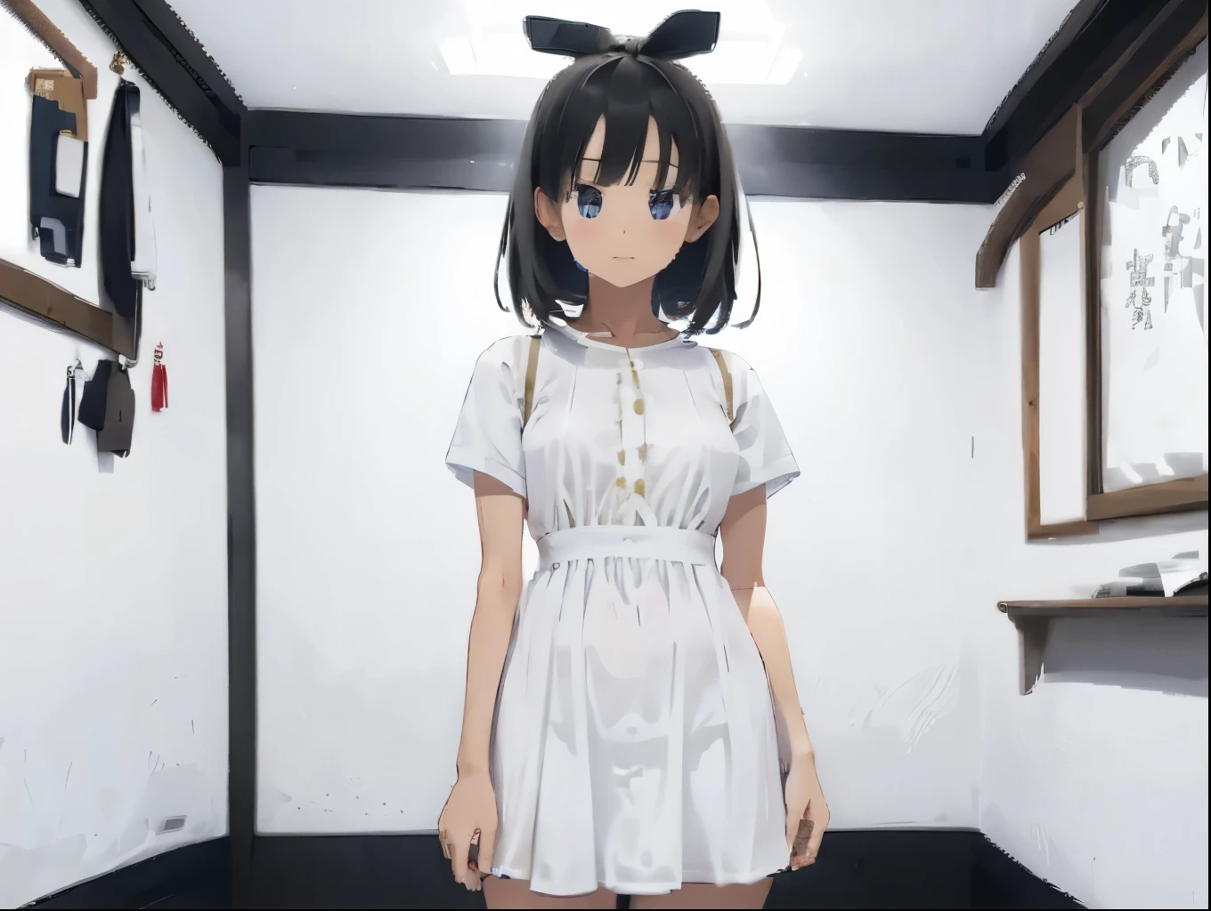 4 sisters、White shirt dress、おっぱいが密着したWhite shirt dress、Cute underwear that shows off a rolled up dress、Japanese-style room、White underwear with cute ribbon、Standing posture、The skirt is rolled up so that the underwear is visible