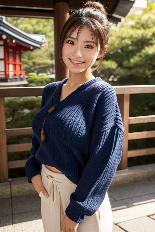 shrine Knitted clothing Big Tits Ponytail smile Japanese Beauty