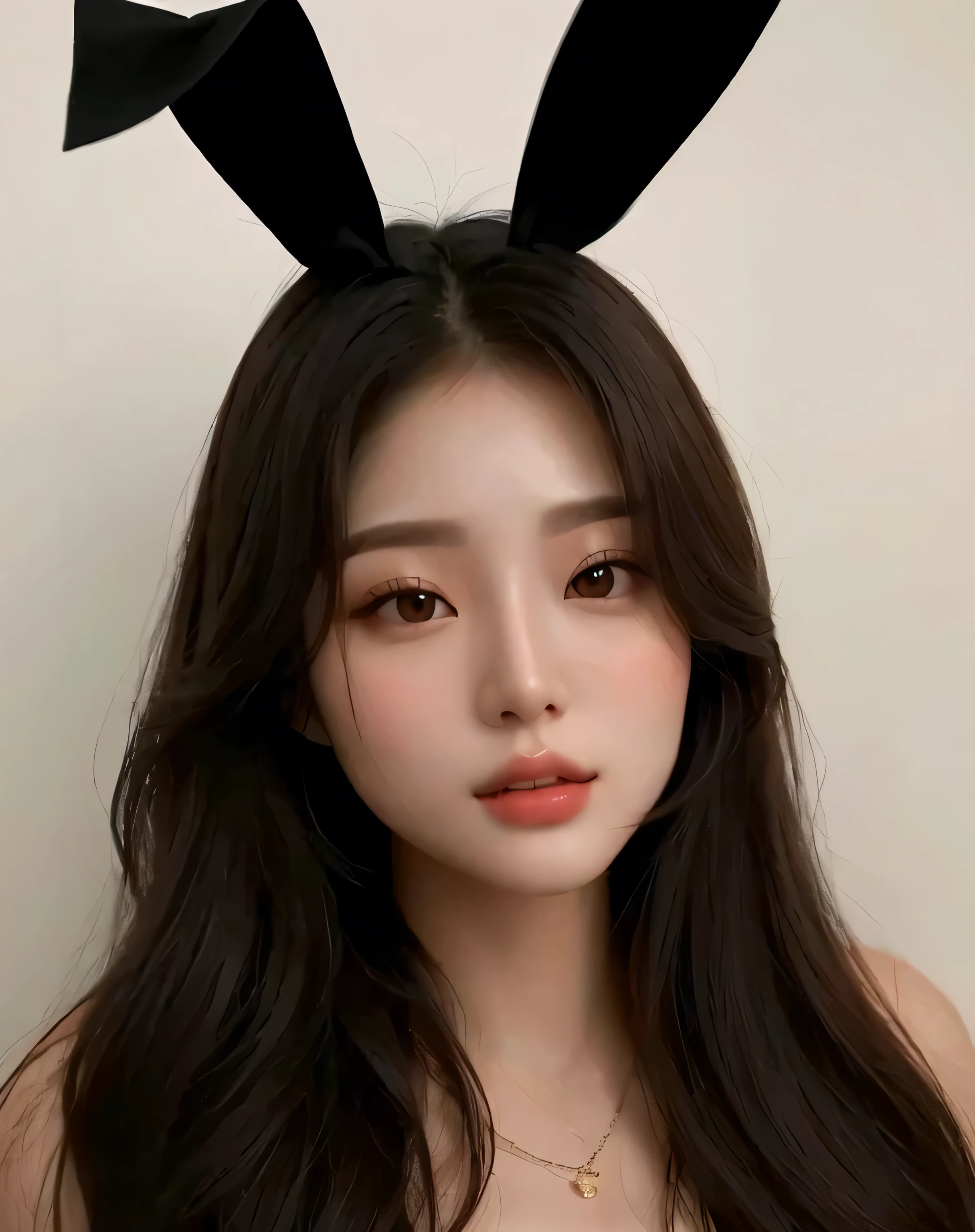 um close de uma mulher com cabelos longos e orelhas de coelho, young lovely korean face, maquiagem sul-coreana popular, maquiagem coreana popular, jaeyeon nam, adorable and pale korean face, com orelhas de coelho,  coreana, Heonhwa Choe, Ulzzang, Korean facial features, linda mulher sul-coreana, com grandes orelhas de coelho, foto em tamanho real