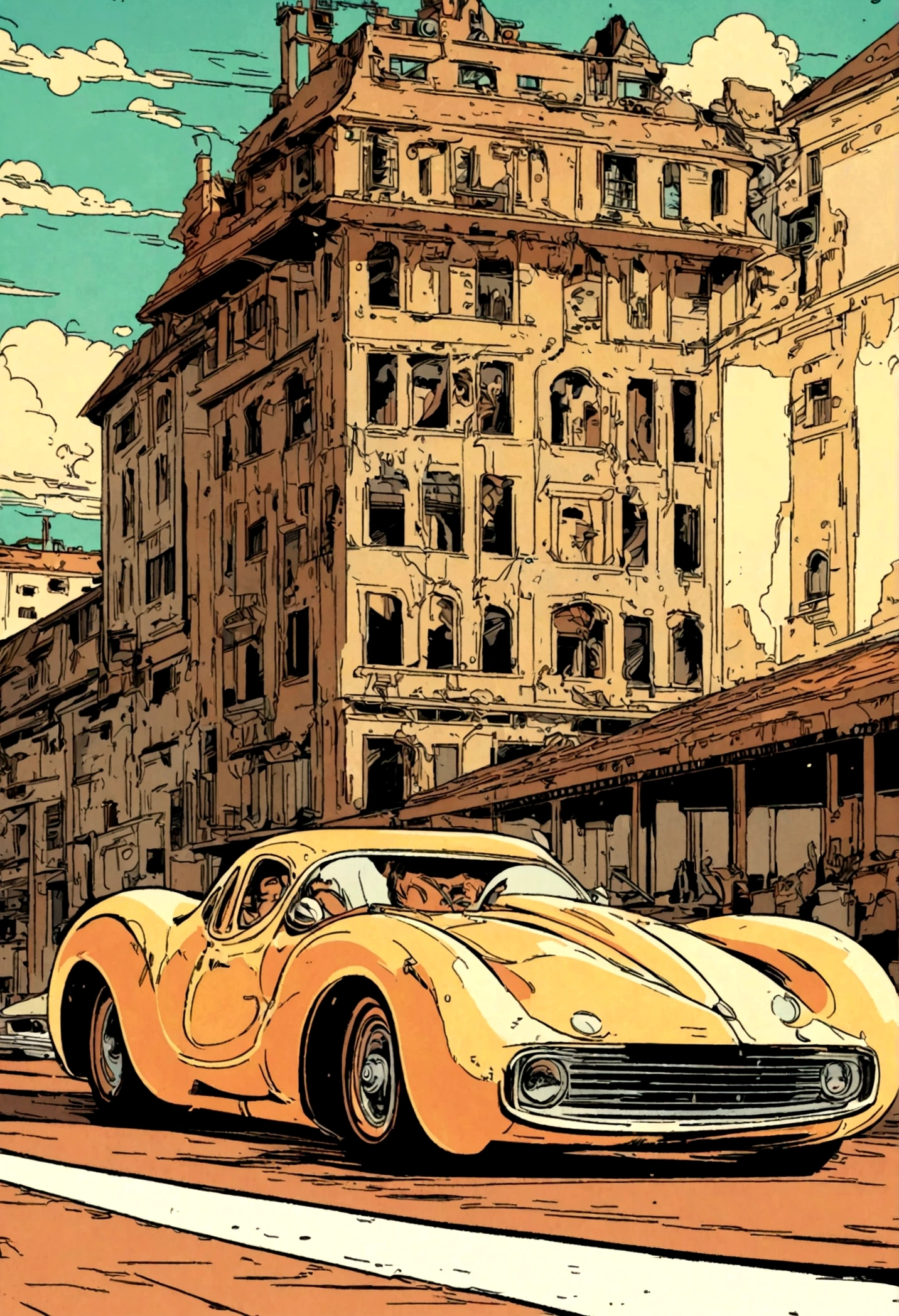 Um,Sky g4 , , V8 engine, on a racetrack, Beautiful vintage art, Digital illustration style, Stunning art style, Stylized digital illustration, Detailed digital illustrations, Cartoon Digital Art, retro art style art, detailed vectorart, Vintage illustration, --with 9:16
