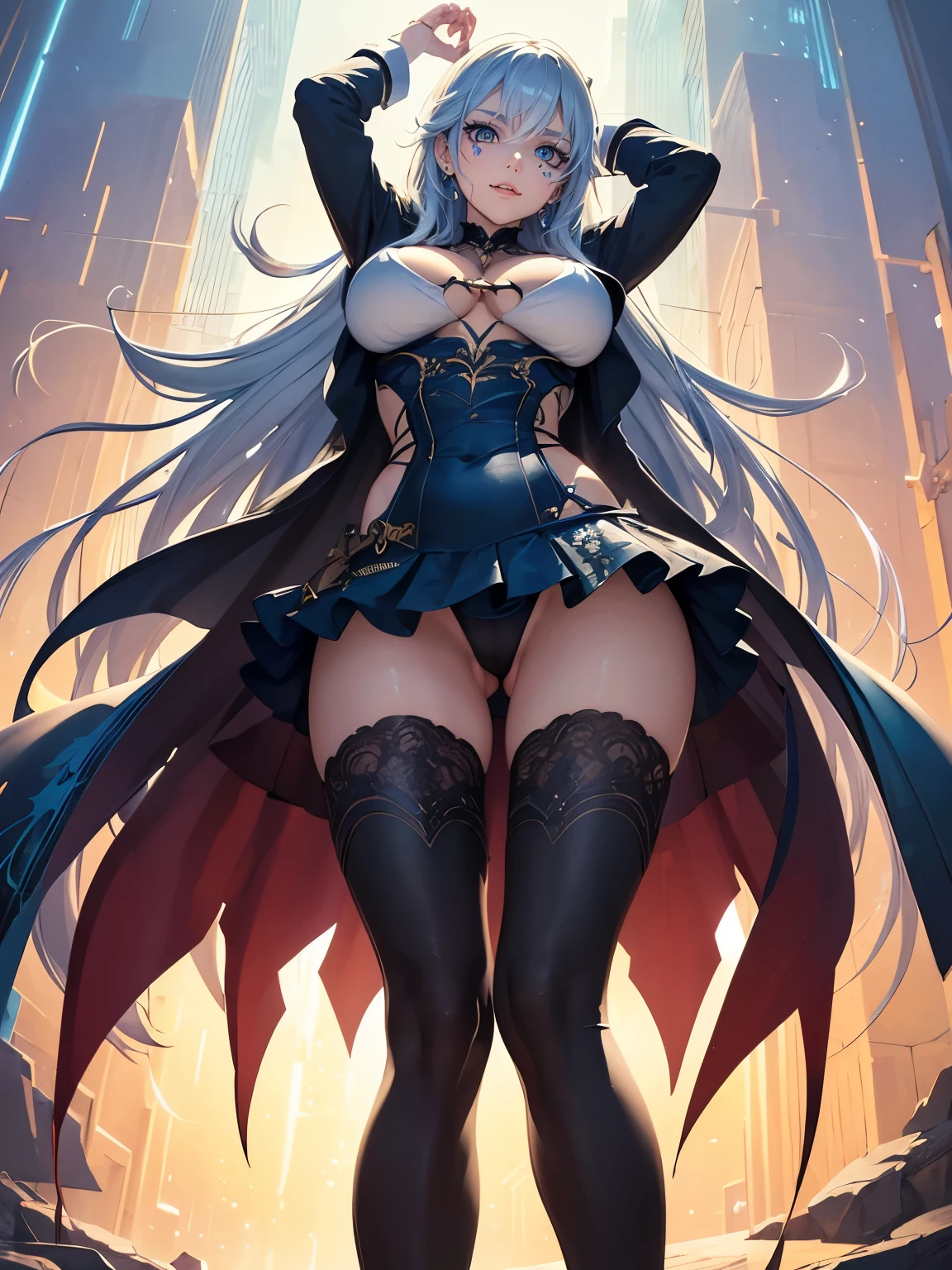 hiquality, hight resolution, ultra-detailliert, high-level image quality, hightquality, anime illustrated, (finely detailed beautiful eye: 1.2), Detailed eye depiction, (finely detailed eyes and detailed face:1.3), (extremely details CG, Best Shadow:1.1), Depth of field and blur, (perfect detail: 1.1) , digitial illustration, Enamel Art, Center, Watercolor painting, art stations, concept-art, character sheets, Lightning Wave, beautiful anime watercolors, Vibrant colors, Sharp Focus, art by:hyung tae kim, Fine detail, intricate detailes, highleg, Bikini Suit, Colossal , gargantuan butt、Curvaceous body, Detailed eye depiction, Vibrant colors, Sharp Focus, (((spread legswide)))、realistic skin textures、Whip body、Tight miniskirt outfit、from below looking up、Panchira、Bite、The bikini、highleg、Ahegao