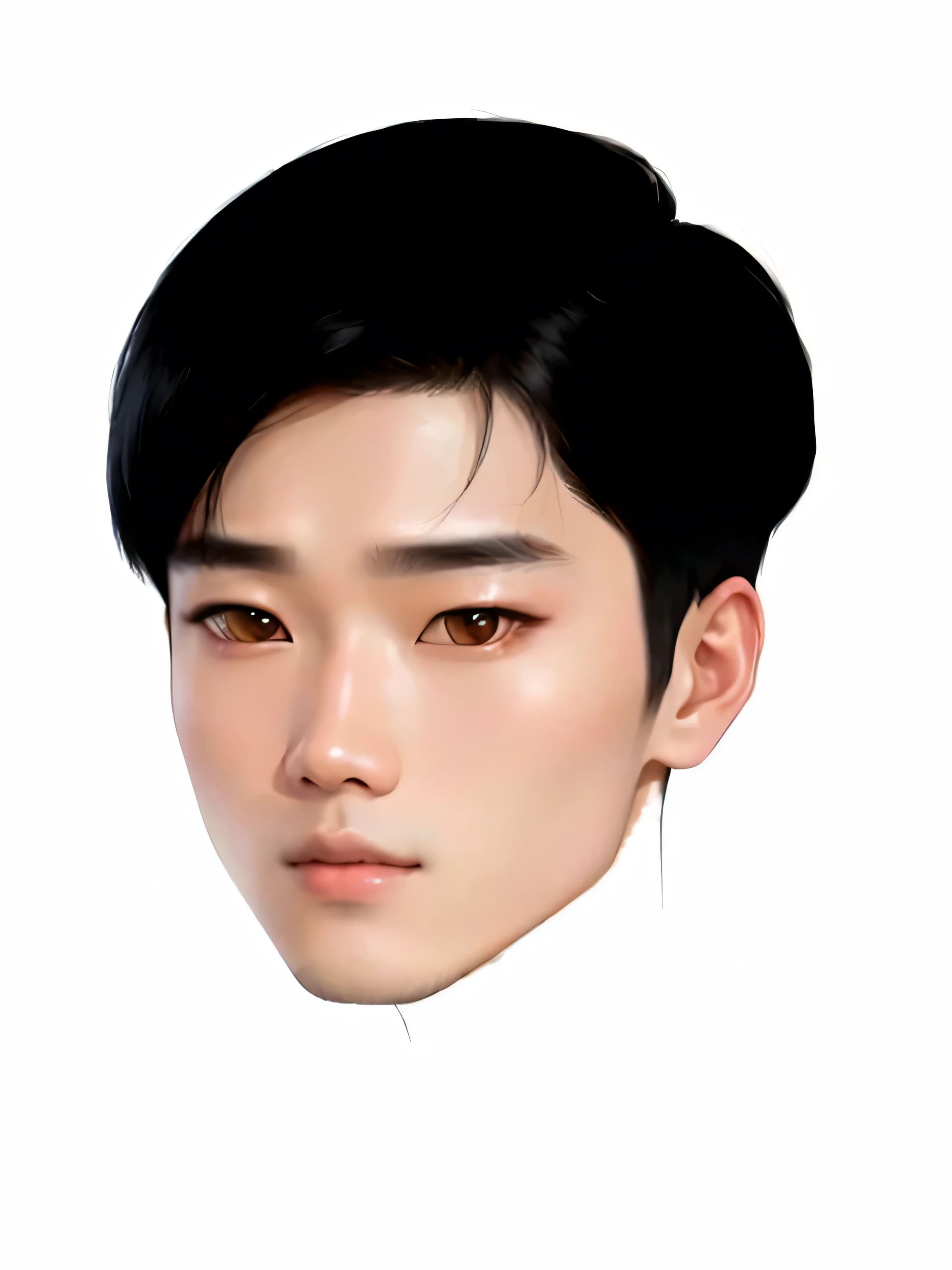 a close up of a person with a black hair and a white shirt, south east asian with round face, with round face, jinyoung shin, detailed face of a asian boy, kim doyoung, single realistic face, inspired by Zhang Han, yanjun chengt, boy with neutral face, hsiao-ron, asian face, portrait of kpop idol