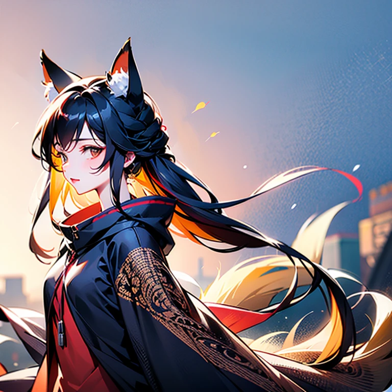 One Girl, Fox Girl, Fox&#39;s Tail, Nine-Tailed Fox,Fox Ears, Black colored hair, Fox Makeup,One Girl, Kimono with open chest, Body size is 100-70-90!, Nice body, Avatar, face, Open chest, lewd face, Dominant representation, naughty face, Big Breasts, Emphasize cleavage,Show bare skin, Skin is visible, With legs apart, Show off your thighs, M-shaped legs, A beautifully patterned kimono,Red and black flowing water pattern kimono, I can see her cleavage, Muscular, Uplifting, Abdominal muscles, Exposed skin, Long Hair, Skin Texture, Soft breasts, Large Breasts, Standing in a grassy field, outside, Blue sky,Composition facing directly ahead, Grab your breasts with both hands, Fingers digging into breasts, Developmental atmosphere, god秘的な絵, god々Cool atmosphere