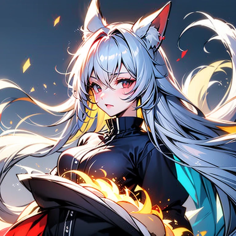 One Girl, Fox Girl, Fox&#39;s Tail, Nine-Tailed Fox,Fox Ears, Black colored hair, Fox Makeup,One Girl, Kimono with open chest, Body size is 100-70-90!, Nice body, Avatar, face, Open chest, lewd face, Dominant representation, naughty face, Big Breasts, Emphasize cleavage,Show bare skin, Skin is visible, With legs apart, Show off your thighs, M-shaped legs, A beautifully patterned kimono,Red and black flowing water pattern kimono, I can see her cleavage, Muscular, Uplifting, Abdominal muscles, Exposed skin, Long Hair, Skin Texture, Soft breasts, Large Breasts, Standing in a grassy field, outside, Blue sky,Composition facing directly ahead, Grab your breasts with both hands, Fingers digging into breasts, Developmental atmosphere, god秘的な絵, god々Cool atmosphere, Holding a Japanese sword