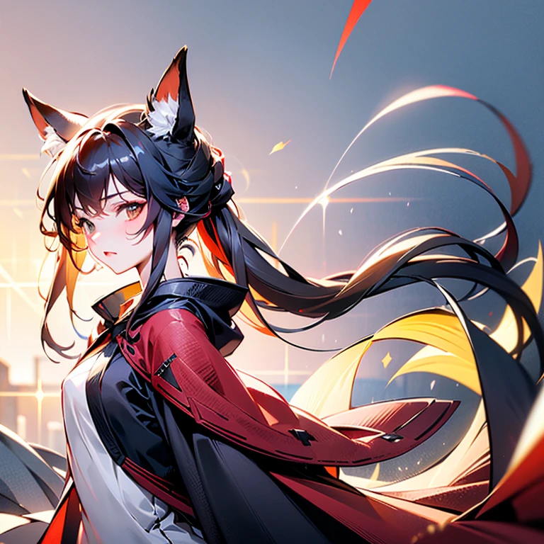 One Girl, Fox Girl, Fox&#39;s Tail, Nine-Tailed Fox,Fox Ears, Black colored hair, Fox Makeup,One Girl, Kimono with open chest, Body size is 100-70-90!, Nice body, Avatar, face, Open chest, lewd face, Dominant representation, naughty face, Big Breasts, Emphasize cleavage,Show bare skin, Skin is visible, With legs apart, Show off your thighs, M-shaped legs, A beautifully patterned kimono,Red and black flowing water pattern kimono, I can see her cleavage, Muscular, Uplifting, Abdominal muscles, Exposed skin, Long Hair, Skin Texture, Soft breasts, Large Breasts, Standing in a grassy field, outside, Blue sky,Composition facing directly ahead, Grab your breasts with both hands, Fingers digging into breasts, Developmental atmosphere, god秘的な絵, god々Cool atmosphere