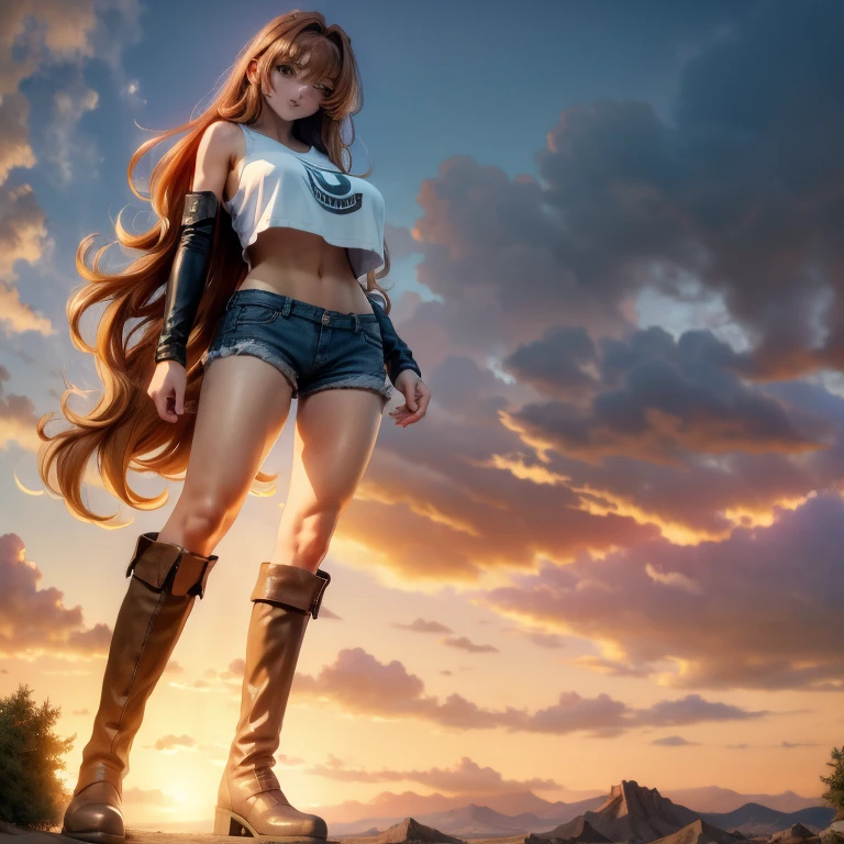 (from below:1.4), shot from the ground level,
an ultra hot gorgeous European redheaded woman, age 23, wet wavy hair in the wind. she's a playmate, men magazine model. She has a subtle smile and flirts with the camera, (she wears a quarter cup bra, a large garter belt and stockings in the ocean, wet body:1.3), (in sunset light:1.2), (background: a circle of fire and a burning ocean:1.4), (black storm clouds and lightning:1.3),perfect eyes, perfect hands, perfect body, perfect hair, perfect breast, hair behind ear, UHD, retina, masterpiece, accurate, anatomically correct, textured skin, super detail, high details, high quality, award winning, best quality, highres, 16k, 8k, lens flares, godrays