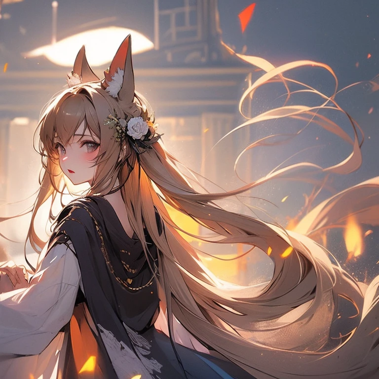 One Girl, Fox Girl, Fox's Tail, Nine-Tailed Fox,Fox Ears, Black colored hair, Fox Makeup,One Girl, Kimono with open chest, Body size is 100-70-90!, Nice body, Avatar, face, Open chest, lewd face, Dominant representation, naughty face, Big Breasts, Emphasize cleavage,Show bare skin, Skin is visible, With legs apart, Show off your thighs, M-shaped legs, A beautifully patterned kimono,Red and black flowing water pattern kimono, I can see her cleavage, Muscular, Uplifting, Abdominal muscles, Exposed skin, Long Hair, Skin Texture, Soft breasts, Large Breasts, Standing in a grassy field, outside, Blue sky,Composition facing directly ahead, Grab your breasts with both hands, Fingers digging into breasts, Developmental atmosphere, god秘的な絵, god々Cool atmosphere