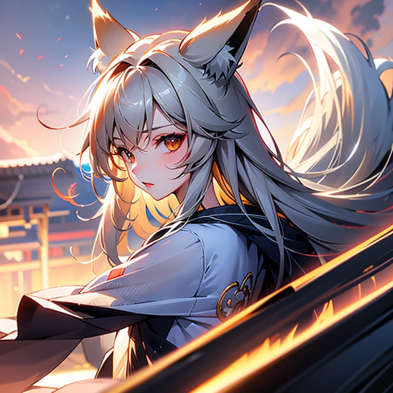 One Girl, Fox Girl, Fox's Tail, Nine-Tailed Fox,Fox Ears, Black colored hair, Fox Makeup,One Girl, Kimono with open chest, Body size is 100-70-90!, Nice body, Avatar, face, Open chest, lewd face, Dominant representation, naughty face, Big Breasts, Emphasize cleavage,Show bare skin, Skin is visible, With legs apart, Show off your thighs, M-shaped legs, A beautifully patterned kimono,Red and black flowing water pattern kimono, I can see her cleavage, Muscular, Uplifting, Abdominal muscles, Exposed skin, Long Hair, Skin Texture, Soft breasts, Large Breasts, Standing in a grassy field, outside, Blue sky,Composition facing directly ahead, Grab your breasts with both hands, Fingers digging into breasts, Developmental atmosphere, god秘的な絵, god々Cool atmosphere