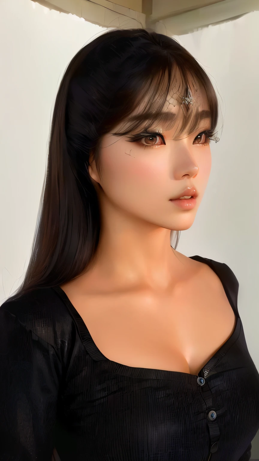 a beautiful korean girl, big anime-style eyes, luscious lips, extremely detailed facial features, flawless skin, long silky hair, elegant pose, intricate hair ornaments, fantasy background, cinematic lighting, dramatic colors, digital art, (best quality,4k,8k,highres,masterpiece:1.2),ultra-detailed,(realistic,photorealistic,photo-realistic:1.37),masterpiece