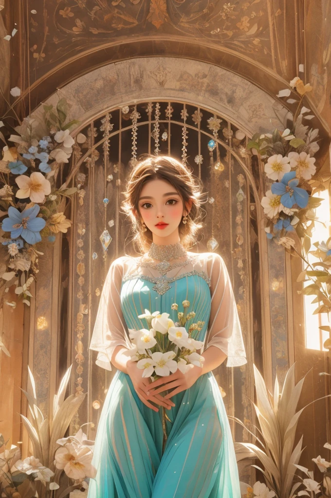 dress transparent, gem, details, detailed scene, magical items, highly detailed scene, masterpiece, 3D, sculptural, textured, handmade, vibrant, fun, Textured, distressed, vintage, edgy, dirty, noisy