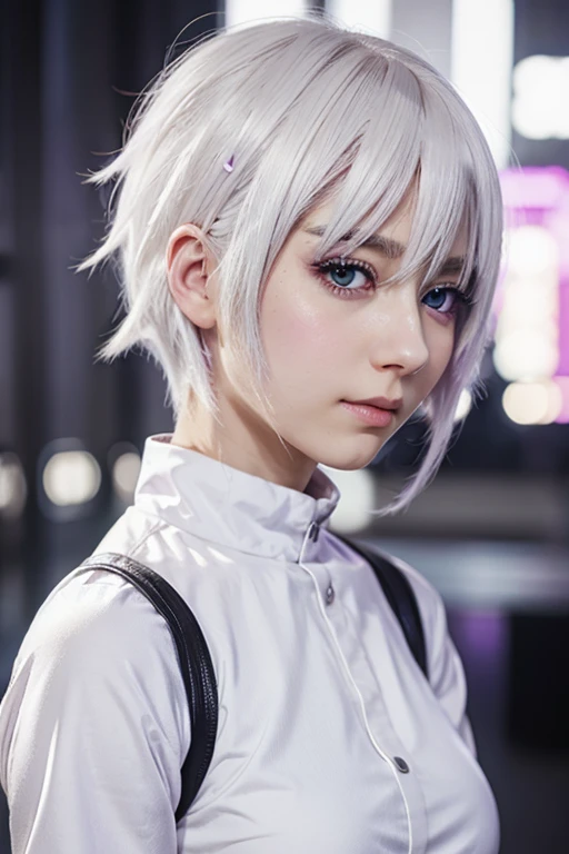 Anime girl white hair has purple eyes from one punch man