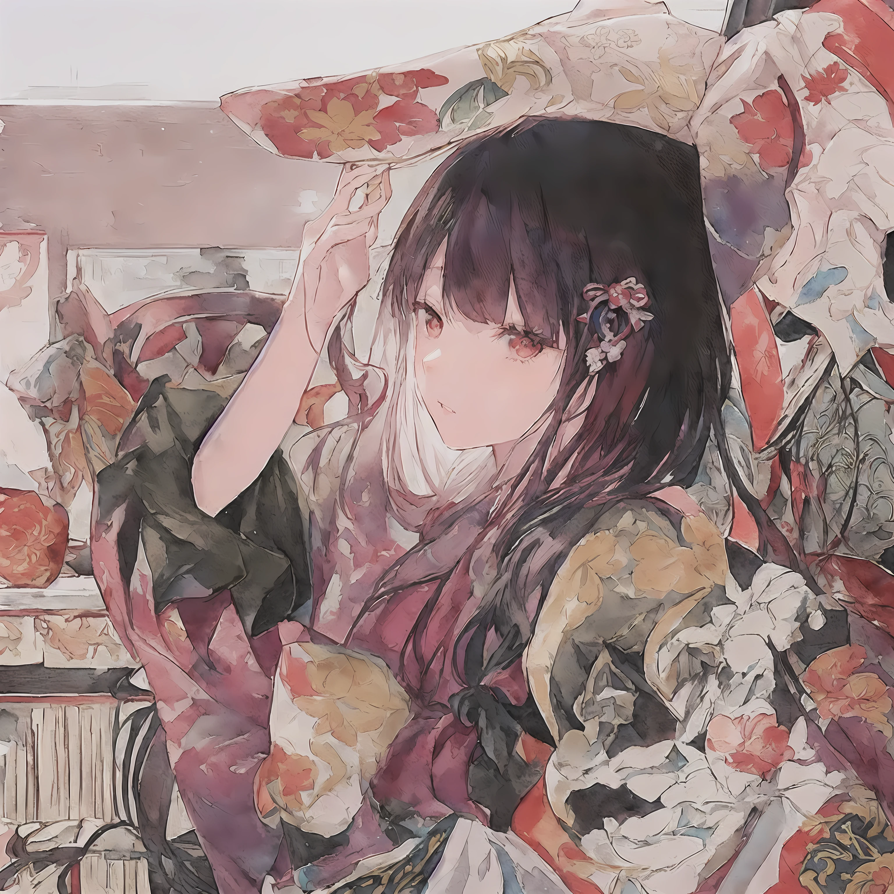 Anime girl in a kimono holding a fan in her hands, Beautiful anime artwork, in kimono, Gweitz, Anime Style 4k, Beautiful anime art, hanayamata, artwork in the style of Gweitz, zerochan art, Beautiful and detailed anime art, Anime illustration, anime art wallpaper 4k, anime art wallpaper 4k, Kimono style transparent watercolor Watercolor Do not draw the outline in black Skin is flushed and red Young skin with diffuse light reflection Baby Skin Transparent Watercolor Watercolor Do not draw the outline in black Skin is flushed and red Young skin with diffuse light reflection Baby Skin