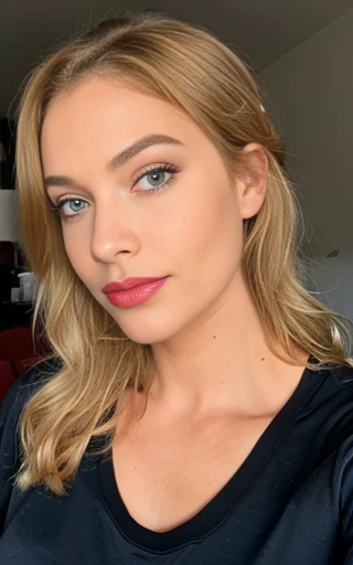 belle blonde habillé pyjama en soirée rouge et noir yeux bleus femme magnifique