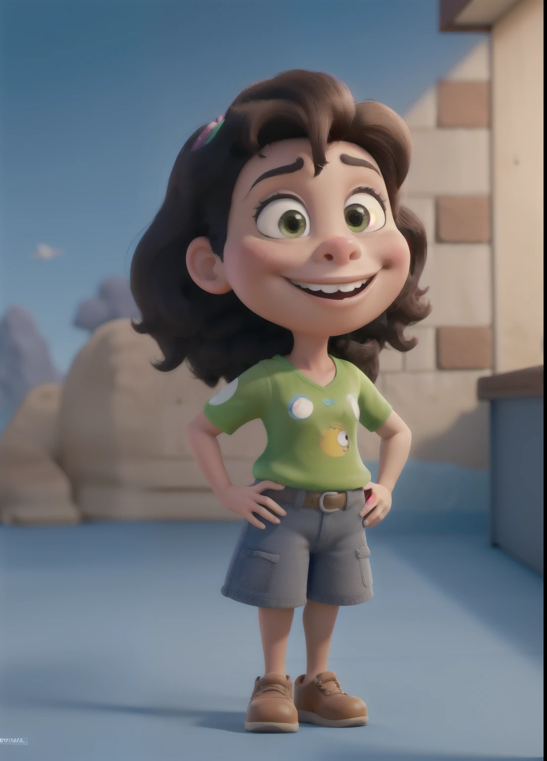 (Obra prima), (Pixar),(melhor qualidade), imagem de 1girl, olhando pra frente, with small feminine aesthetic appearance, pequenos seios expostos, clothing must include tight pants, showing a big camel toe, tiny sports top. She should smile shyly while doing frog squats, dando a ela um visual sensual