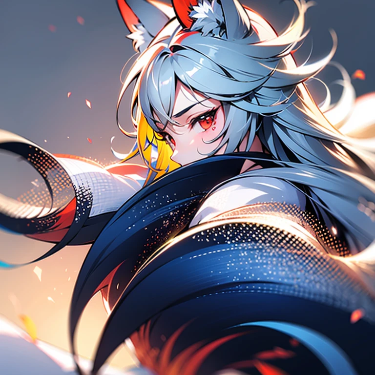 One Girl, Fox Girl, Fox&#39;s Tail, Nine-Tailed Fox,Fox Ears, Black colored hair, Fox Makeup,One Girl, Kimono with open chest, Body size is 100-70-90!, Nice body, Avatar, face, Open chest, lewd face, Dominant representation, naughty face, Big Breasts, Emphasize cleavage,Show bare skin, Skin is visible, With legs apart, Show off your thighs, M-shaped legs, A beautifully patterned kimono,Red and black flowing water pattern kimono, I can see her cleavage, Muscular, Uplifting, Abdominal muscles, Exposed skin, Long Hair, Skin Texture, Soft breasts, Large Breasts, Standing in a grassy field, outside, Blue sky,Composition facing directly ahead, Grab your breasts with both hands, Fingers digging into breasts, Developmental atmosphere, god秘的な絵, god々Cool atmosphere, Holding a Japanese sword