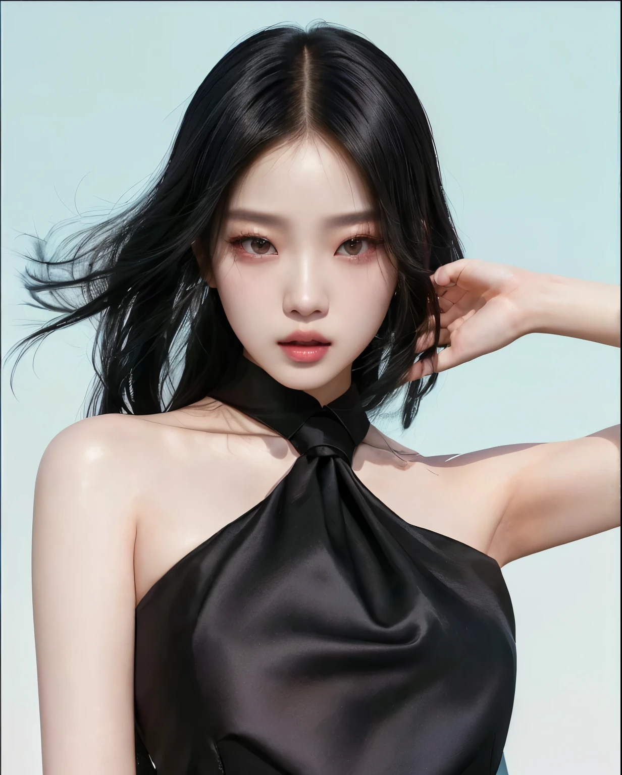 a close up of a woman with a black dress and a tie, sui ishida with black hair, gongbi, jingna zhang, blackpink jennie, mingchen shen, inspired by Wang E, 🤬 🤮 💕 🎀, editorial photo from magazine, sha xi, jinyoung shin, lulu chen, jossi of blackpink, heonhwa choe
