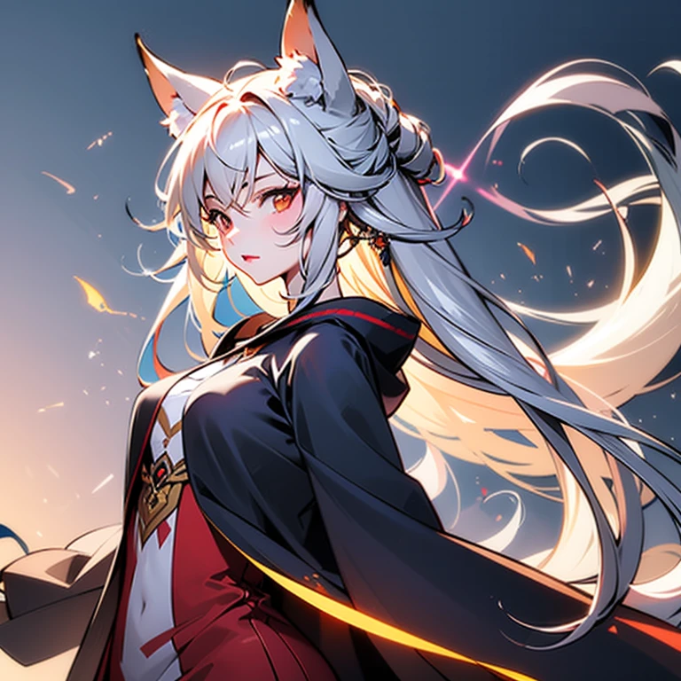 One Girl, Fox Girl, Fox's Tail, Nine-Tailed Fox,Fox Ears, Black colored hair, Fox Makeup,One Girl, Kimono with open chest, Body size is 100-70-90!, Nice body, Avatar, face, Open chest, lewd face, Dominant representation, naughty face, Big Breasts, Emphasize cleavage,Show bare skin, Skin is visible, With legs apart, Show off your thighs, M-shaped legs, A beautifully patterned kimono,Red and black flowing water pattern kimono, I can see her cleavage, Muscular, Uplifting, Abdominal muscles, Exposed skin, Long Hair, Skin Texture, Soft breasts, Large Breasts, Standing in a grassy field, outside, Blue sky,Composition facing directly ahead, Grab your breasts with both hands, Fingers digging into breasts, Developmental atmosphere, god秘的な絵, god々Cool atmosphere