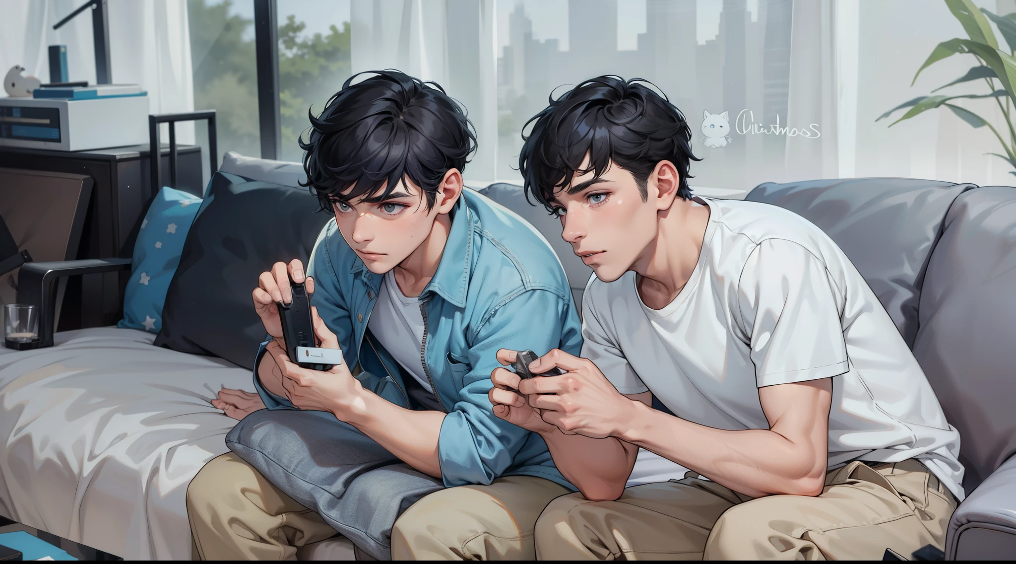 hay dos chicos de cabello gris y ojos grises