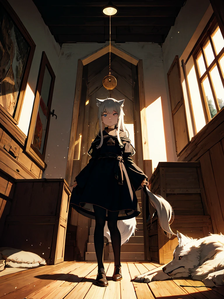 Meisterwerk, best quality,1 girl, Wolfsohren, Schwanz:0.6 zartes Gesicht, rote Augen, (Beautiful eyes:1.1), wolf girl, braune Haare, lange Haare, Schwarzes Kleid, Spitze, black stockings, Kopfneigung, Hintergrund, HDR, Illustration, good quality,High Resolution, extremely deSchwanzed, Untergrundstreuung, Licht particles, natural Licht, Schatten, Kontrast, Textur, deSchwanz, Realismus, impressionistisch, expressionistisch, abstrakt, innovativ, Experimental-, einzigartig, warmth, Cosiness, intimacy, Personal Area, Privacy, Entspannung, Leichtigkeit, Zufriedenheit, Enjoyment, Selbstdarstellung, Individuality, Mode, Stil, aesthetics, beauty, Vorstellung, Kunst, Komposition, Gleichgewicht, Harmonie, rhythm, Farbe, Licht, Schatten, Betrachtung, Brechung, Ton, Kontrast, Vordergrund, Mittelweg, Hintergrund, naturalistisch, bildlich, representational.