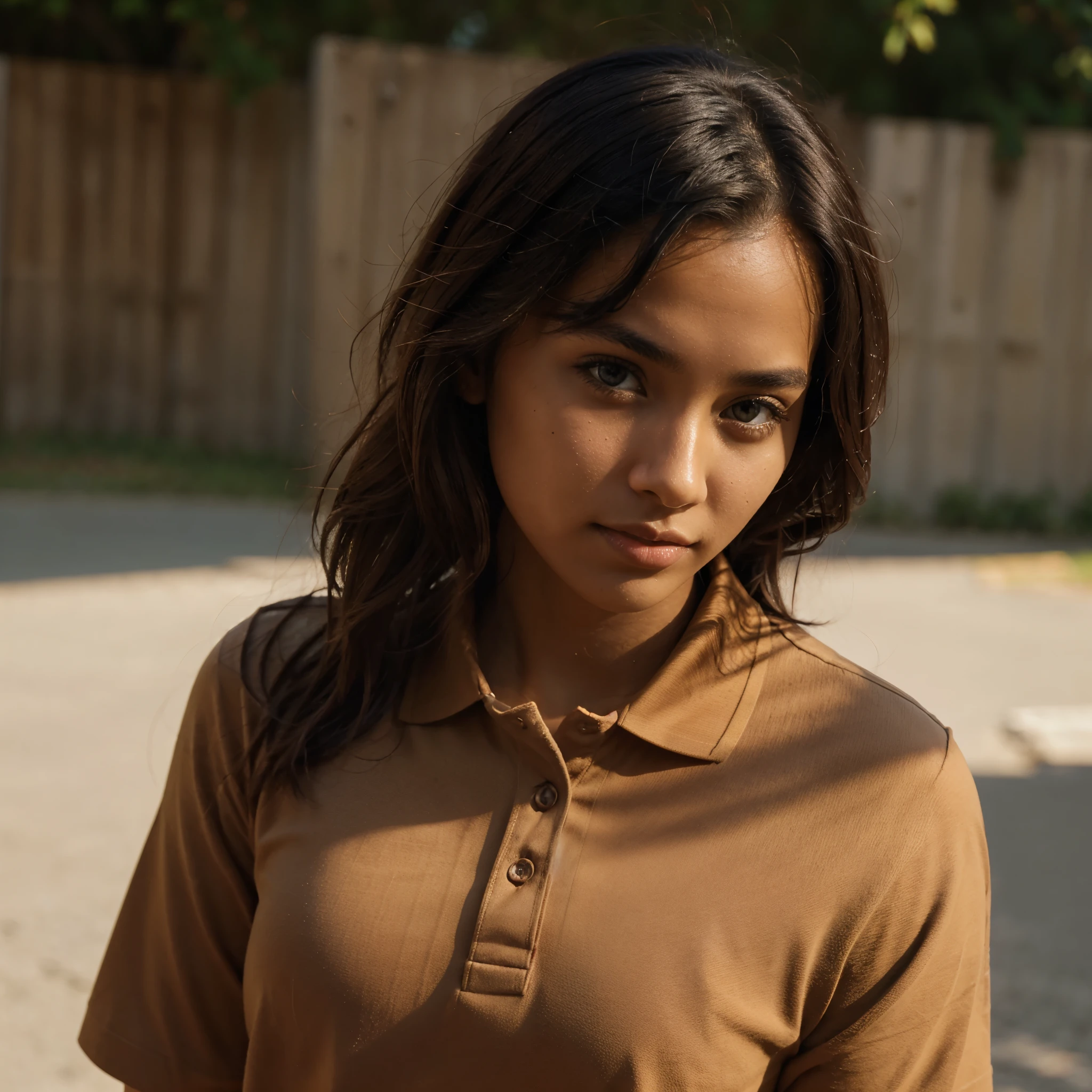 Girl Brown Skin with Shirt Polo Collar