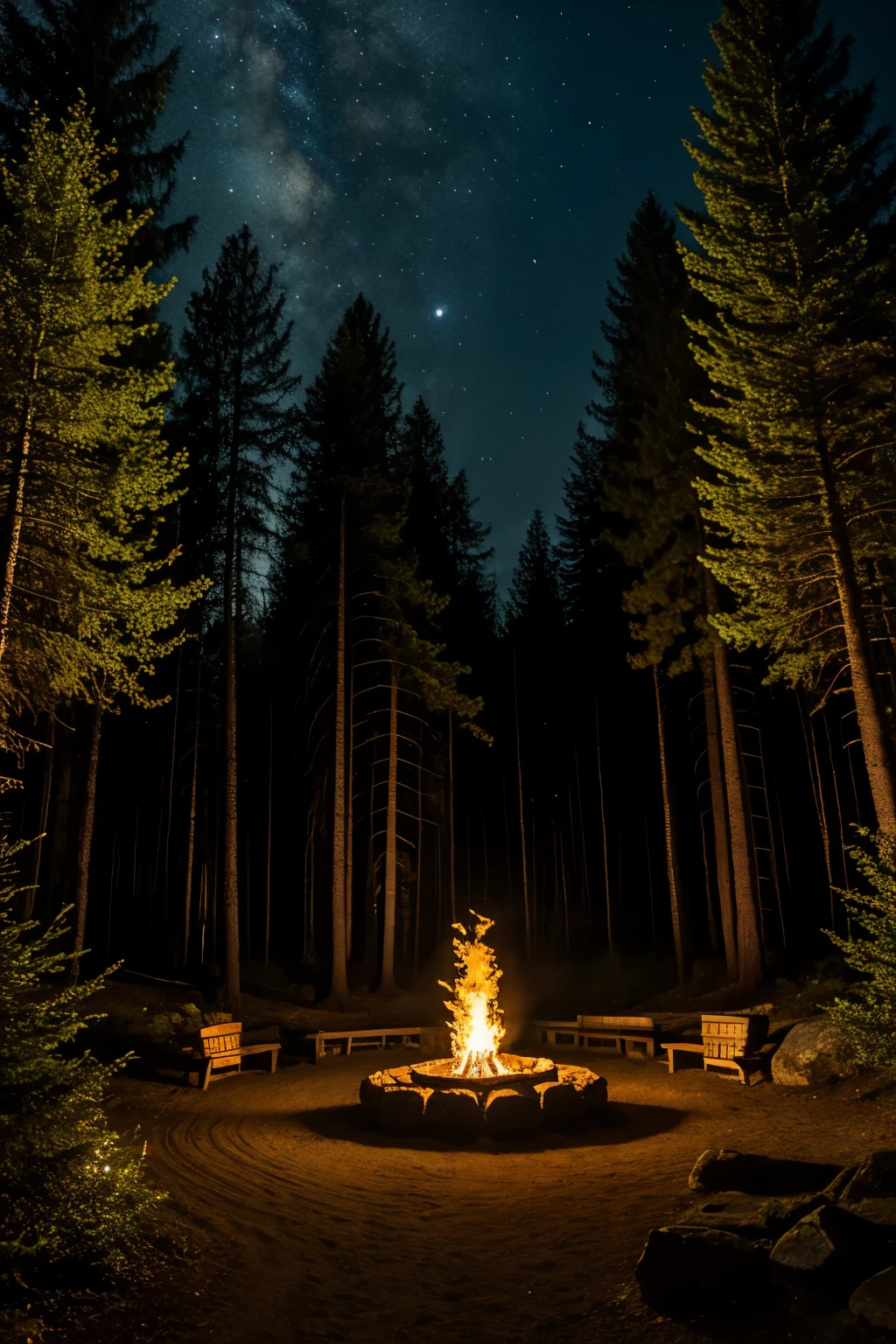((best quality)), ((masterpiece)), (detailed), armies torches forest night