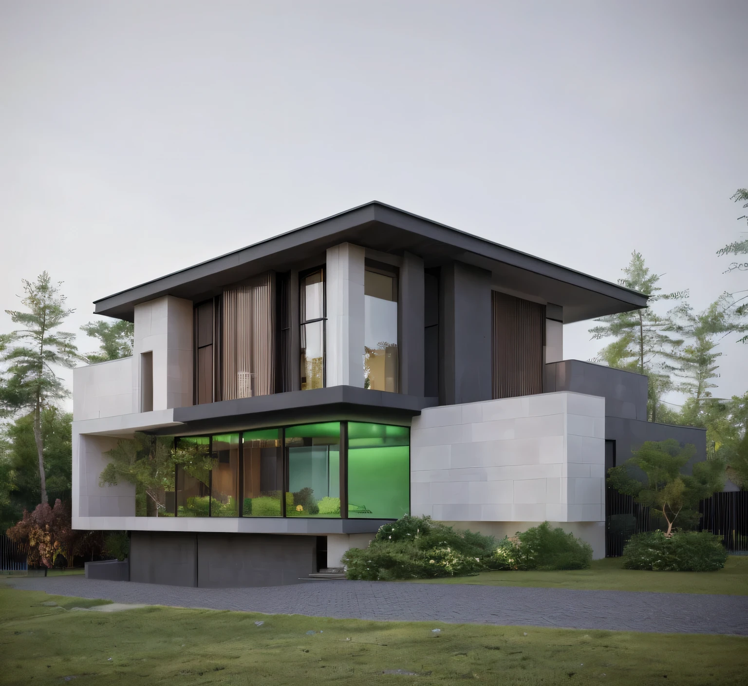 MODERN HOUSE, 3DMAX RENDER CORONA, GREEN TREES AROUND, WARM COLORS