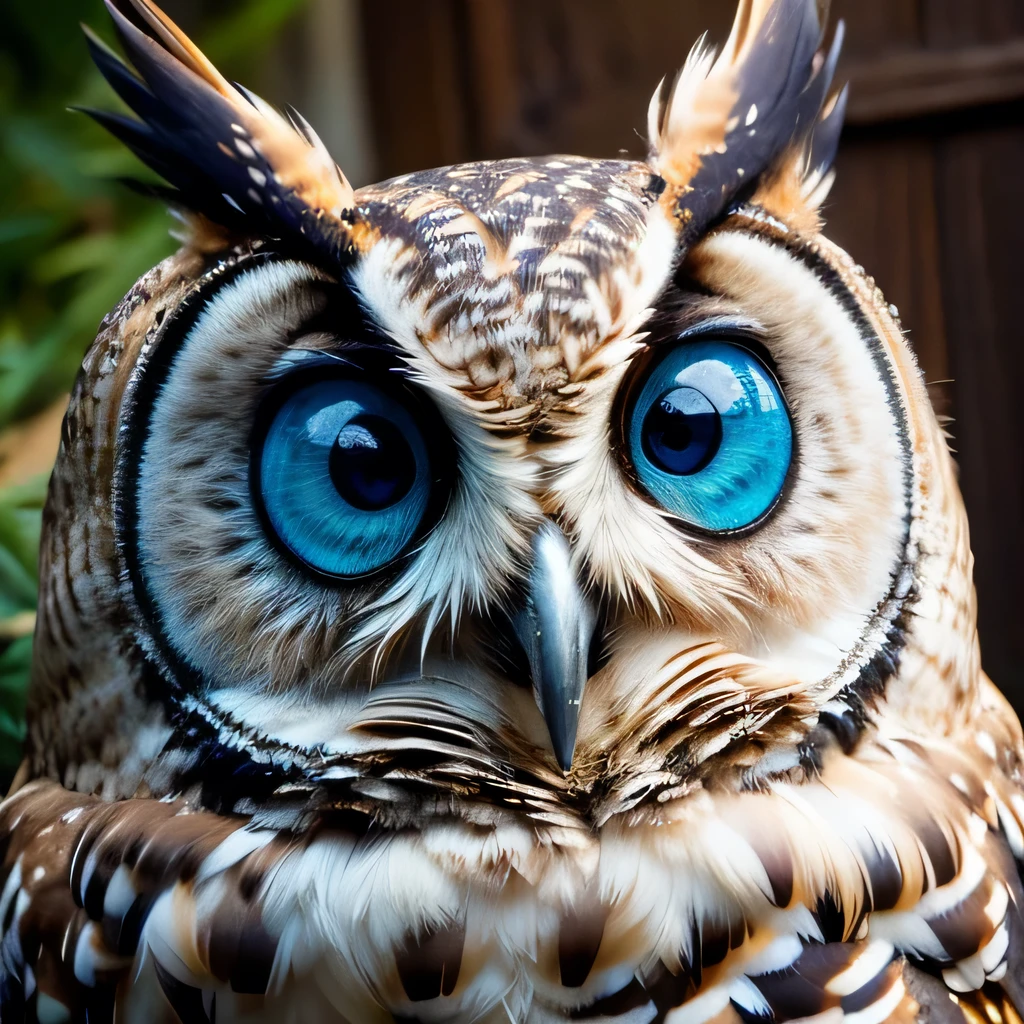 Draw an owl with blue eyes