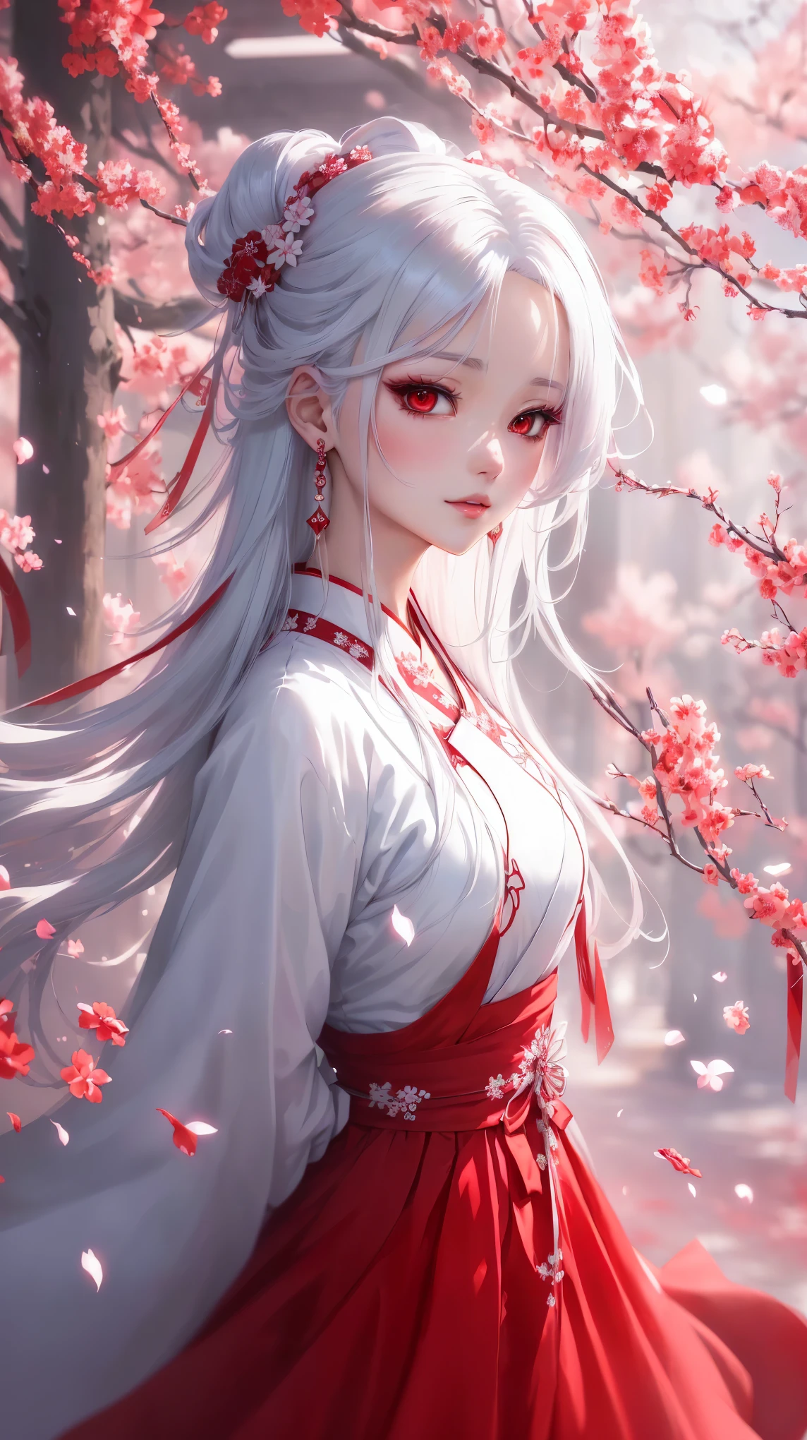 Anime girl in red dress,White hair,Red Dress, Beautiful anime portrait, Beautiful anime girl, Anime style 4K, Anime Art Wallpaper 4K, Anime Art Wallpaper 4K, anime art wallpaper 8 k, Beautiful anime woman, Beautiful anime artwork, Beautiful anime, Beautiful anime style, Anime Wallpaper 4K, anime wallpaper 4k, palace , Girl wearing Hanfu